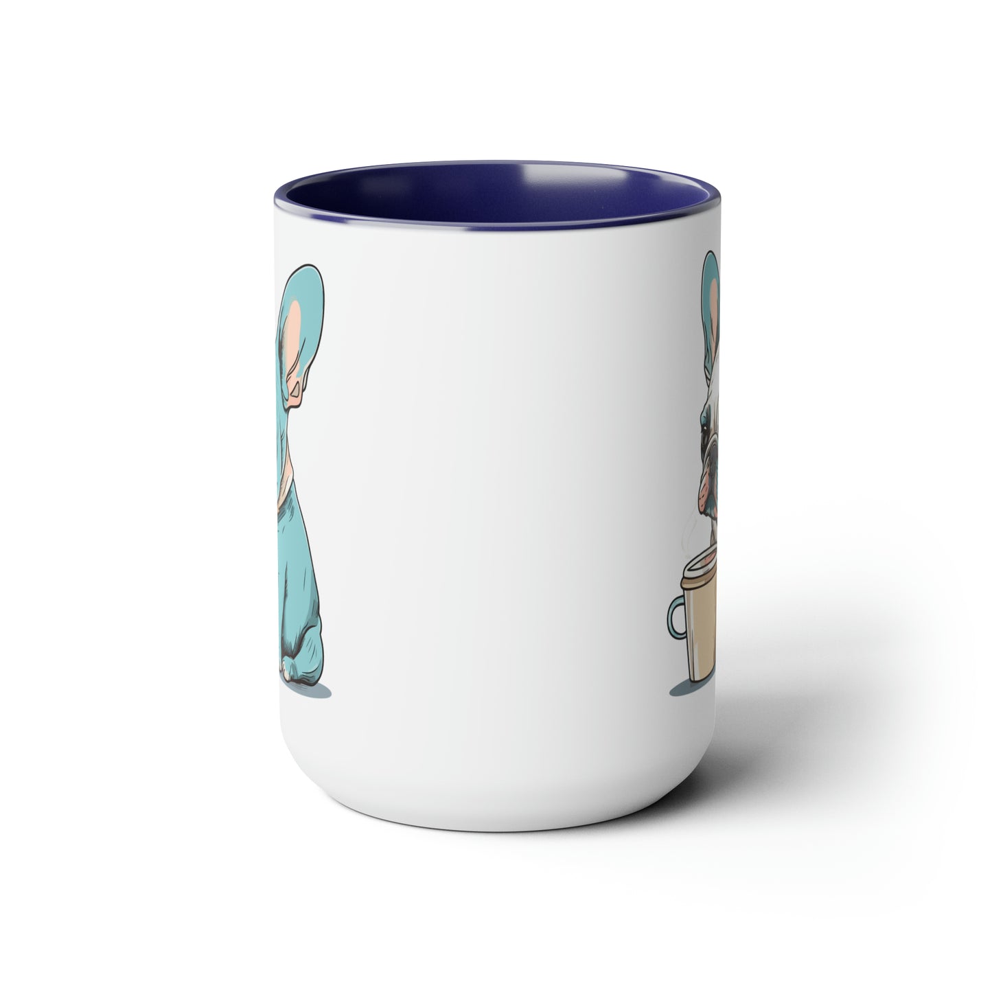 Cute Dog Drinking Coffee Meme Two-Tone Coffee Mugs, 15oz