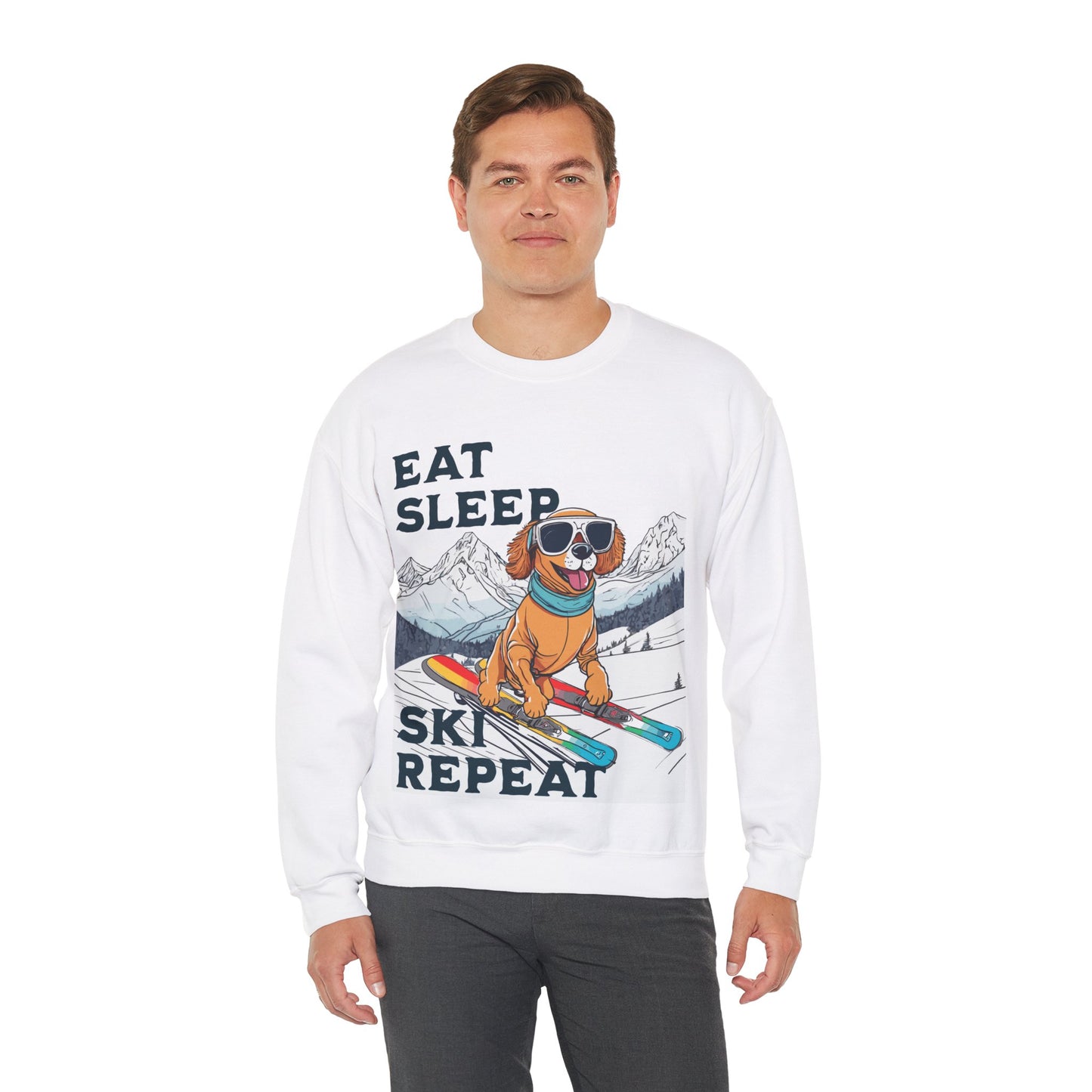 Cute Dog Cartoon Ski Lover Meme Crewneck Sweatshirt