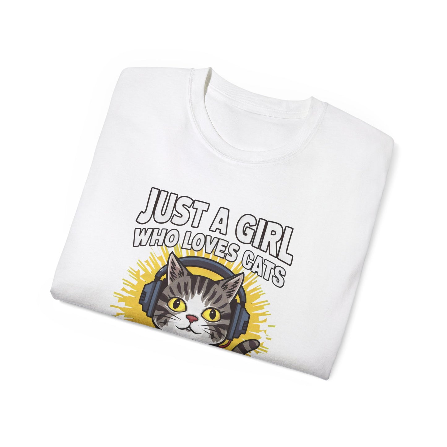 Cute Cartoon Just a Girl Who Loves Cats and Gaming Organic T-Shirt