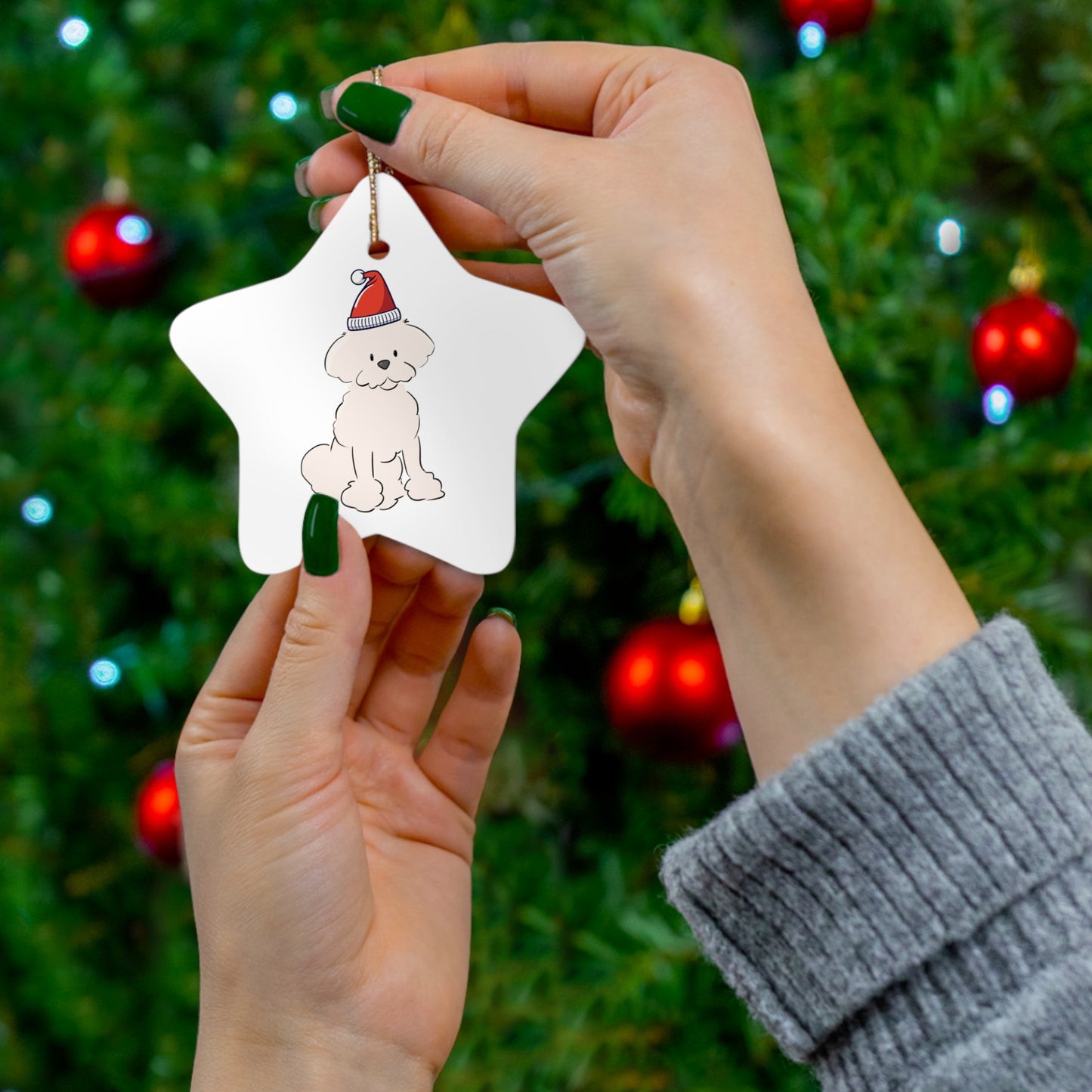 Cheeky Bichon Christmas Ceramic Ornament, 4 Shapes