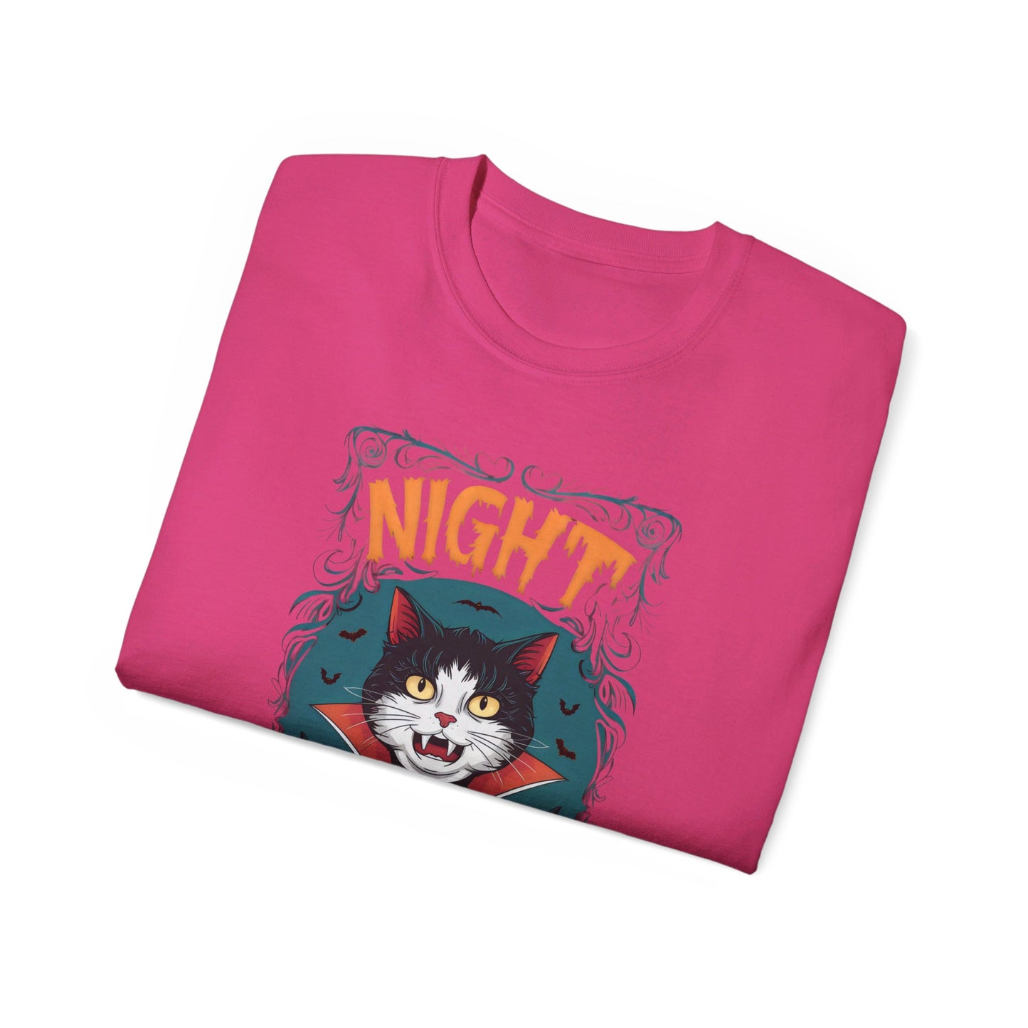 Cute Cat Cartoon Night of the Vampurr Unisex Organic T-Shirt