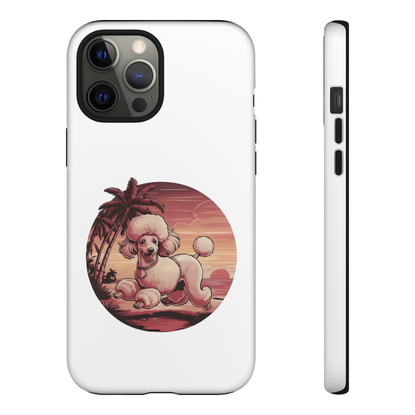 Cute Cartoon Poodle 80s Vintage Sunset Retro iPhone Tough Cases