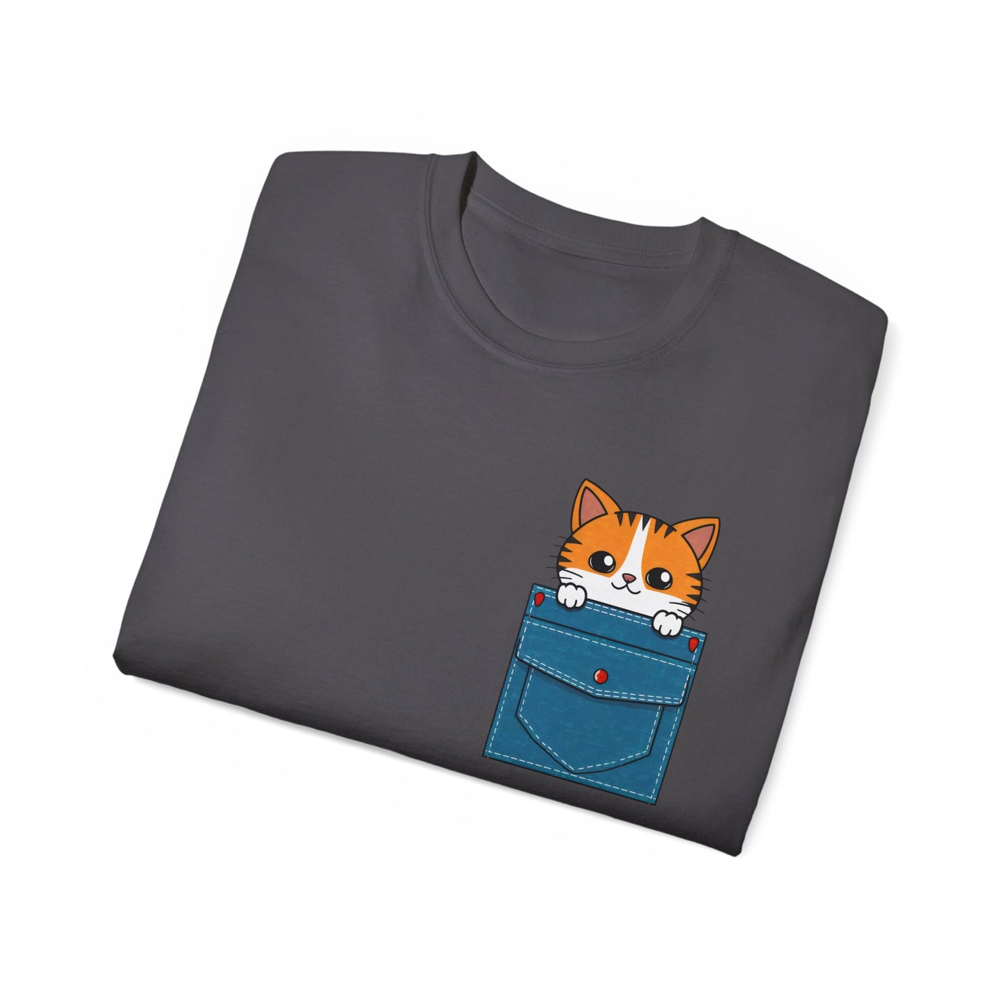 Cute Cartoon Cat in Pocket Unisex Organic T-Shirt