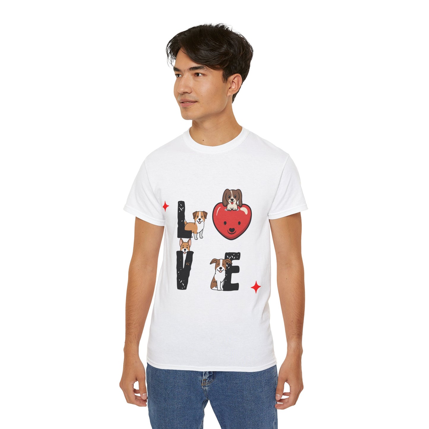 Cute Dog Cartoon Valentine's Day Love Unisex Organic T-Shirt