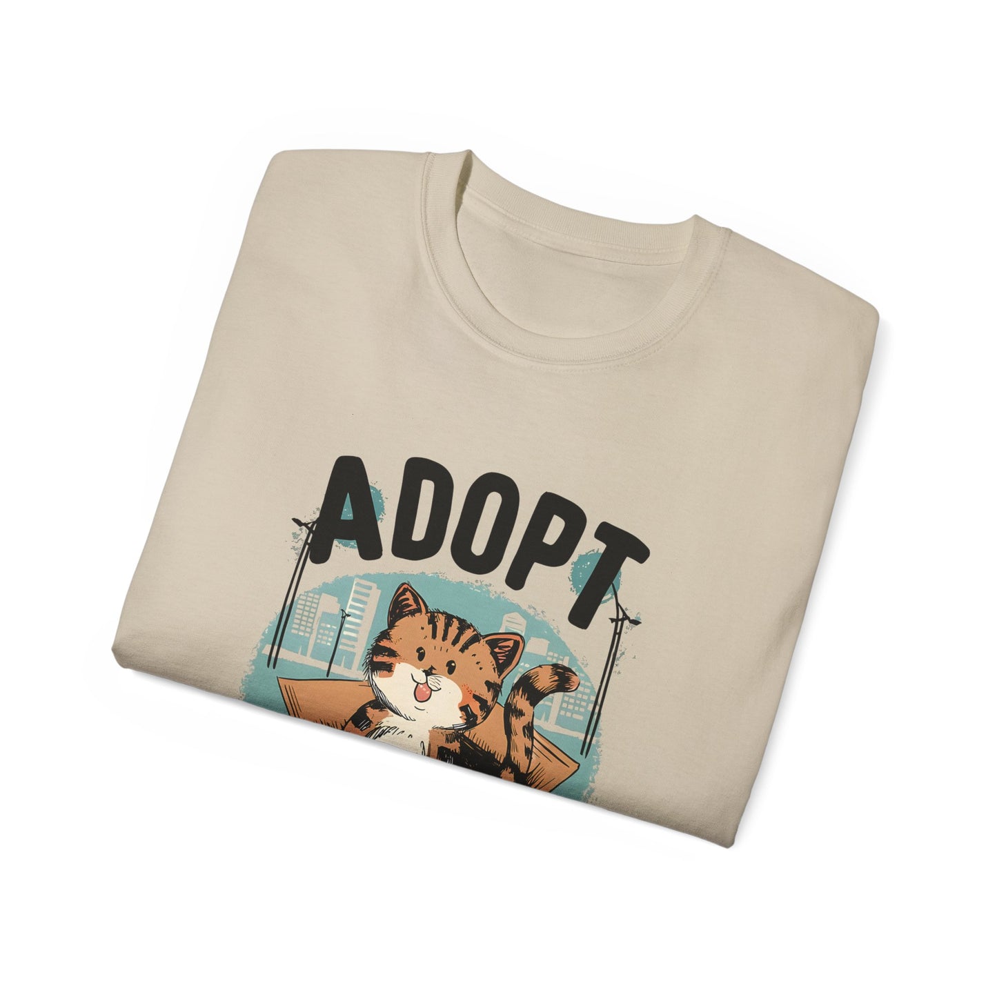 Cute Cat Cartoon Adopt a Street Cat Unisex Organic T-Shirt