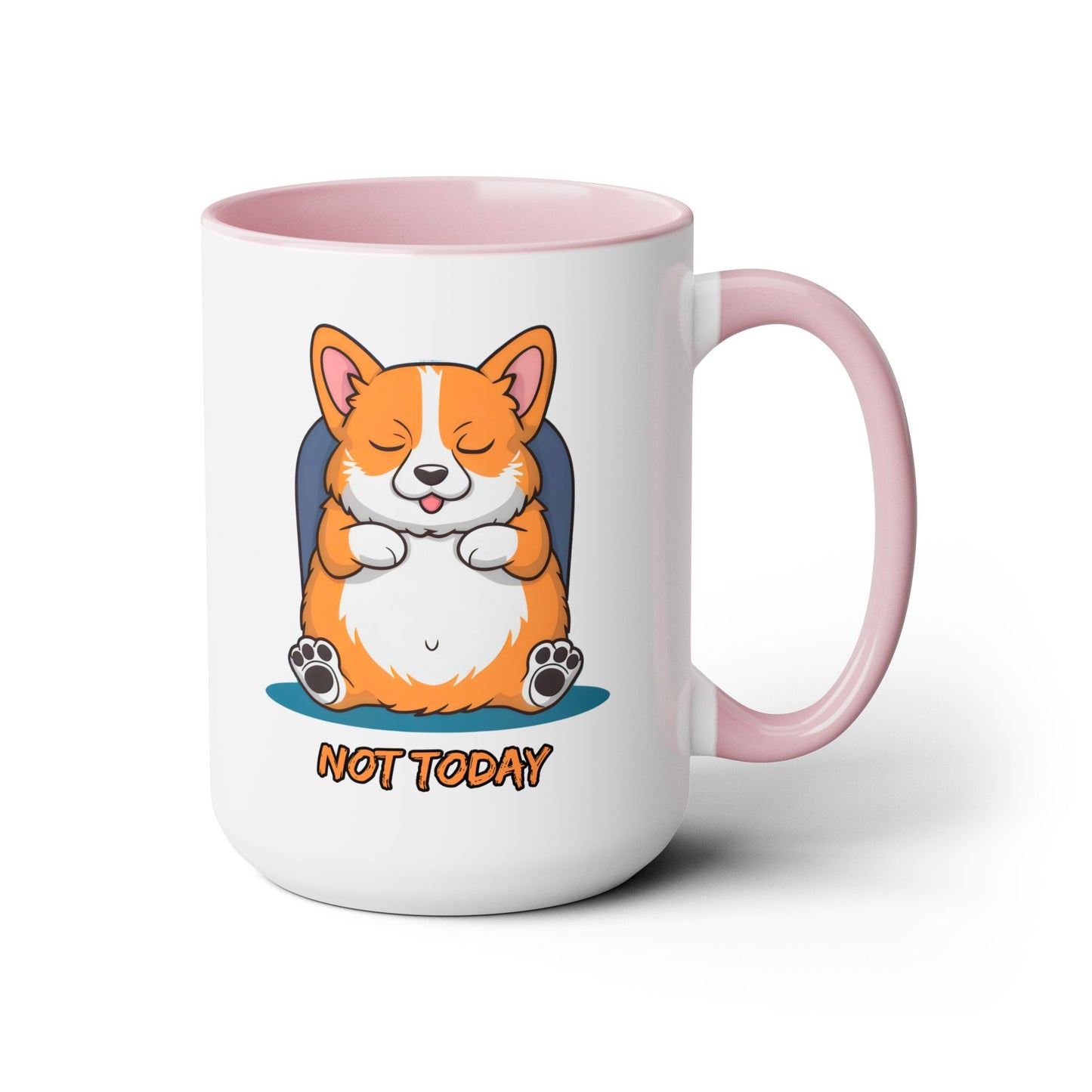 Cute Funny Dog Cartoon Corgi Not Today Meme Two-Tone Coffee Mugs, 15oz