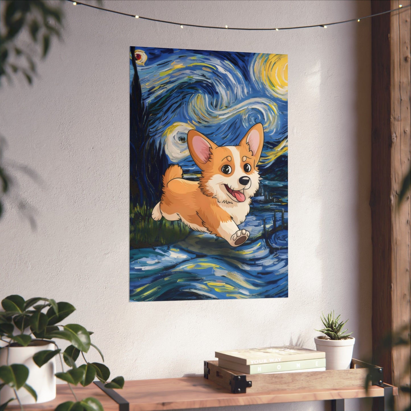 Cute Corgi Van Gogh Starry Night Matte Vertical Posters