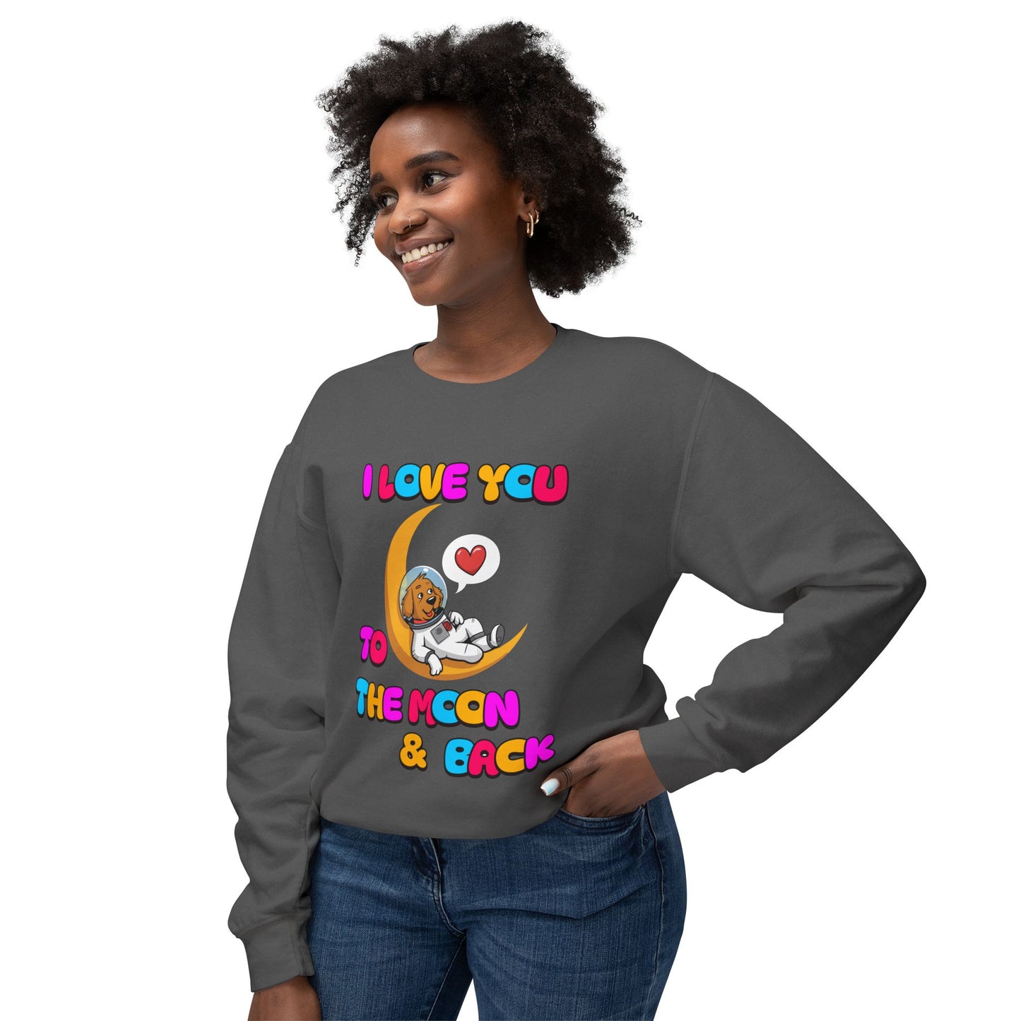 Dog Cartoon I Love You to the Moon and Back Valentine's Day Sweatshirt