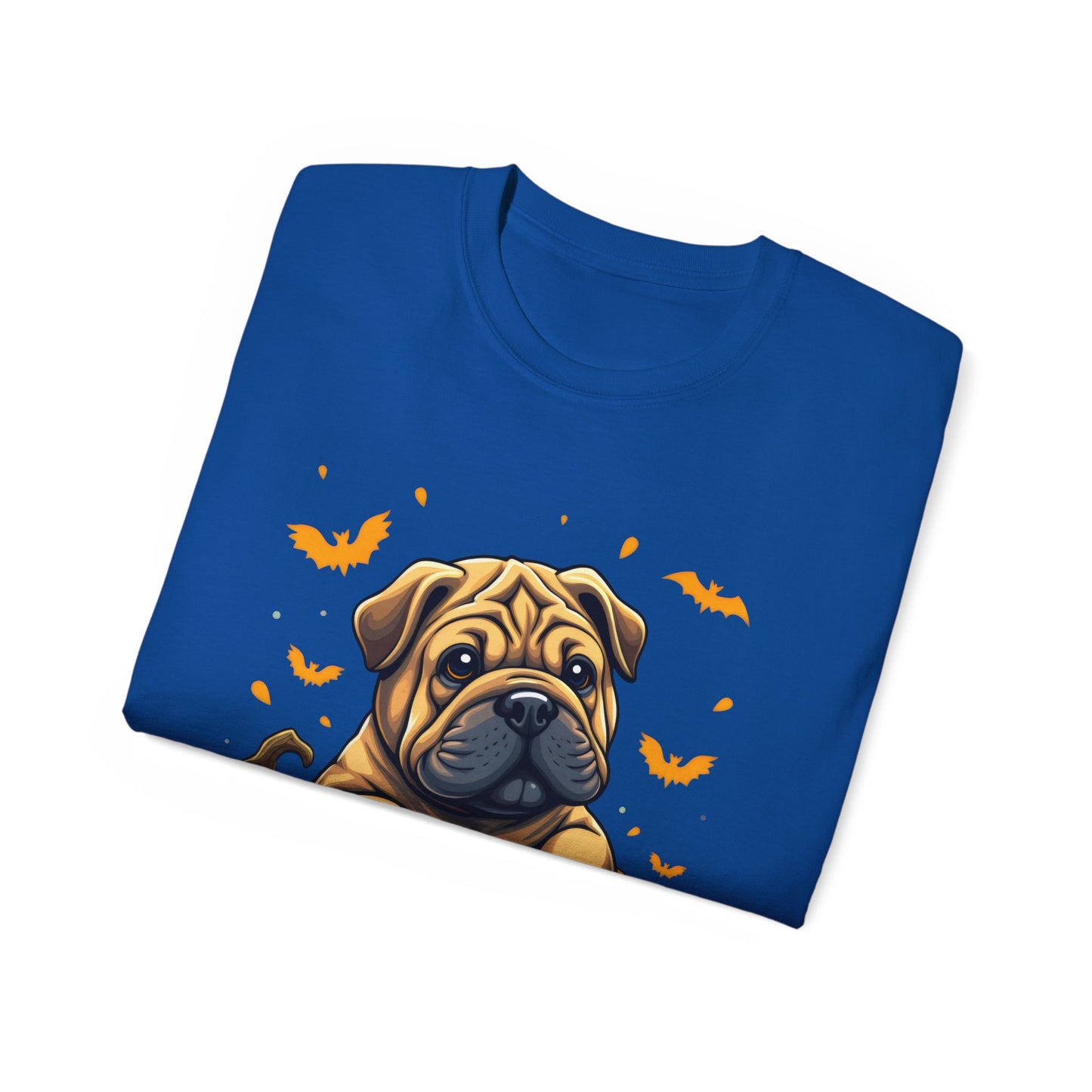 Cute Dog Cartoon Shar Pei Halloween Trick or Treat Unisex Organic T-Shirt