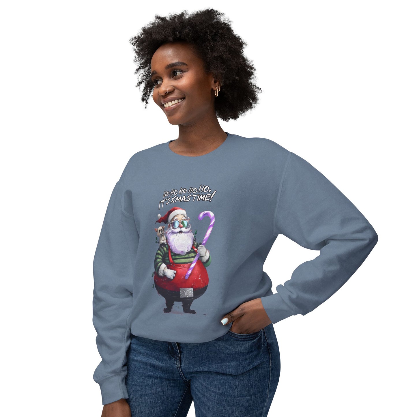 Cute Cartoon Santa and Dog Christmas Crewneck Sweatshirt