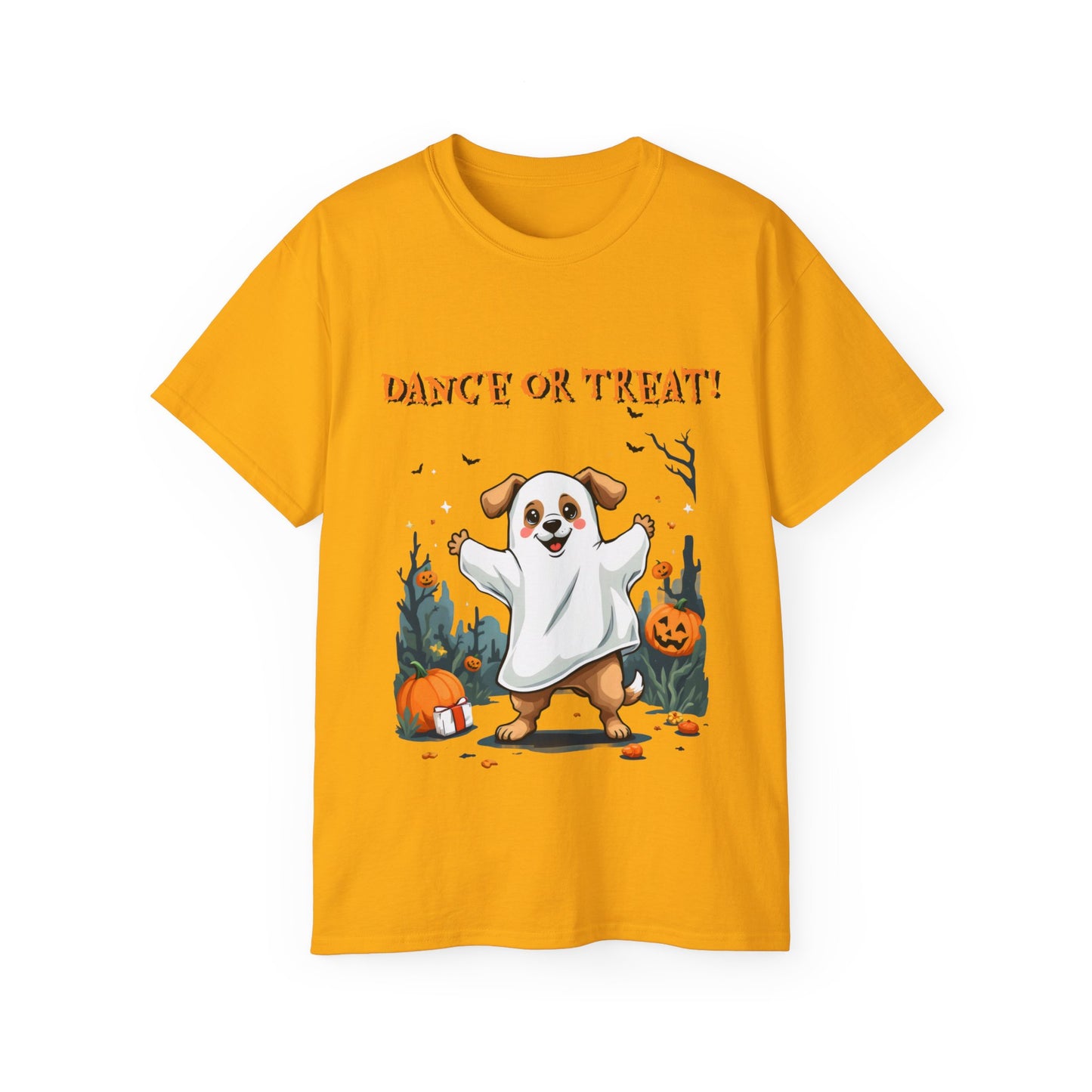 Cute Funny Dog Cartoon Dance or Treat Halloween Meme Organic T-Shirt