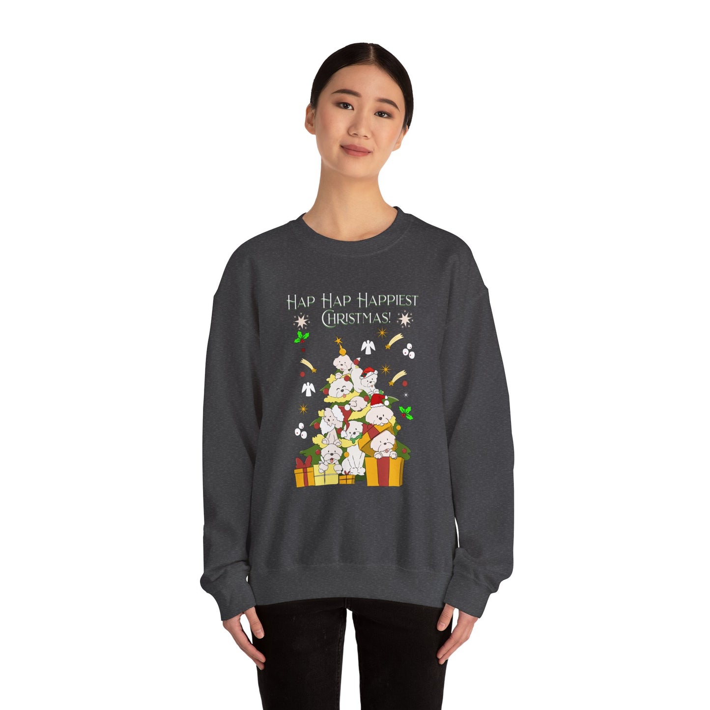 Hap Hap Happiest Christmas Poodle Christmas Tree Unisex Crewneck Sweatshirt