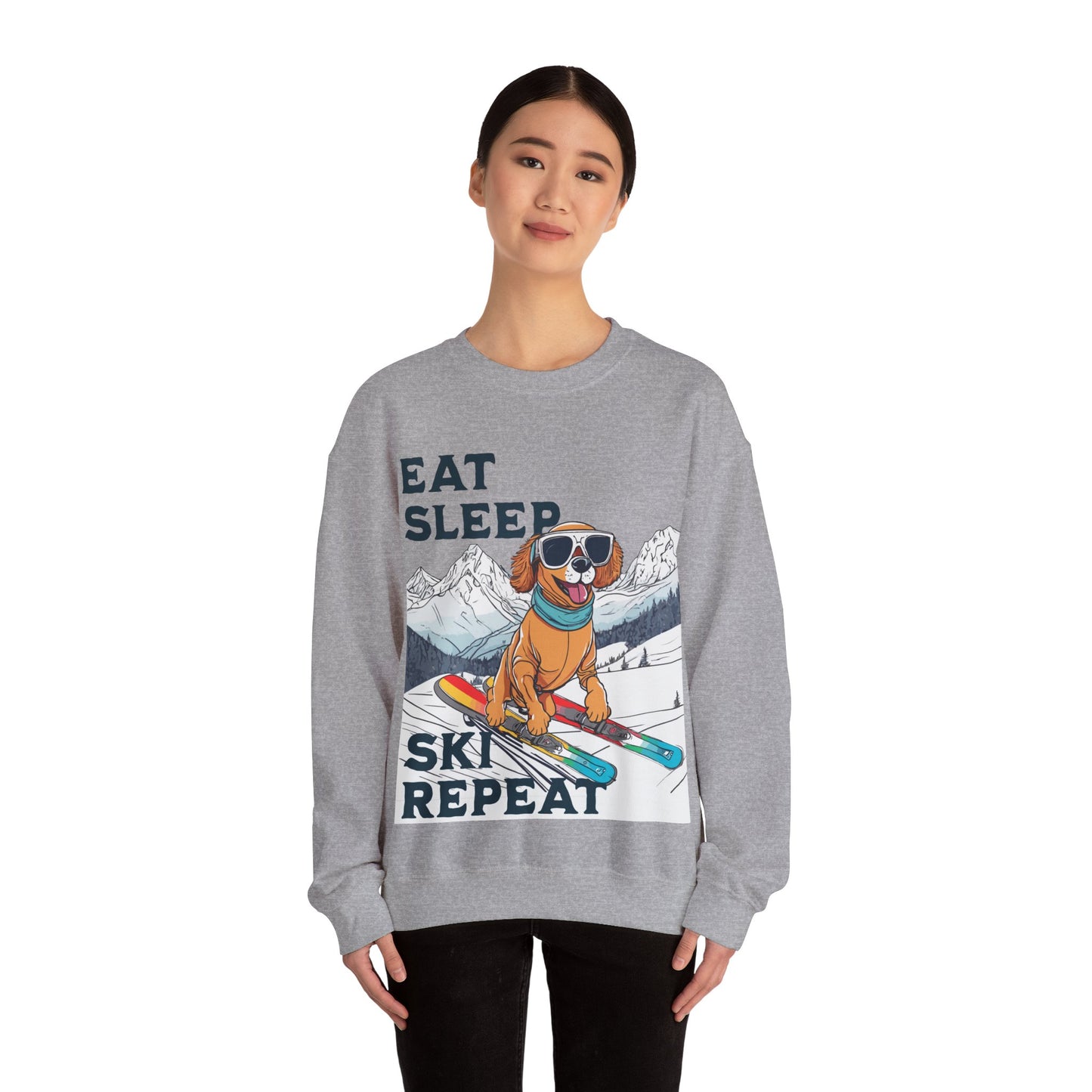 Cute Dog Cartoon Ski Lover Meme Crewneck Sweatshirt