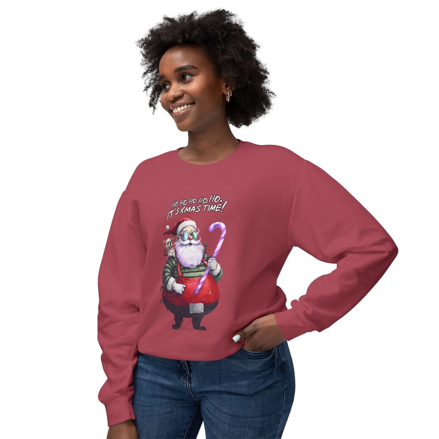 Cute Cartoon Santa and Dog Christmas Crewneck Sweatshirt