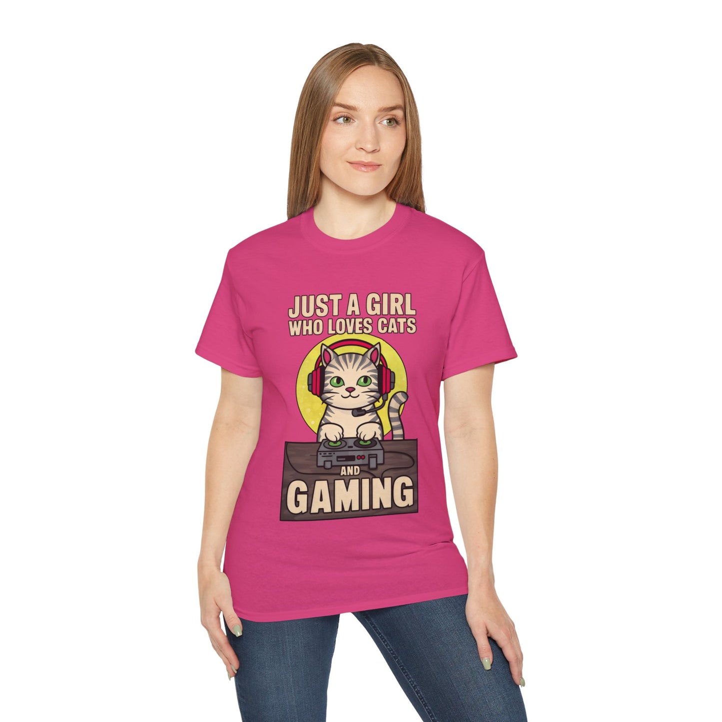 Cute Cartoon Just a Girl Who Loves Cats and Gaming Meme Organic T-Shirt