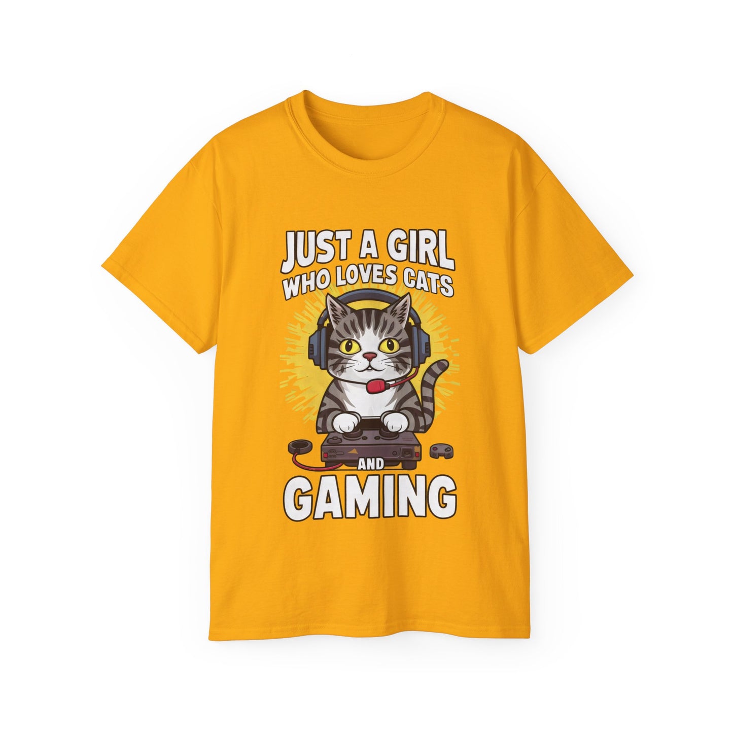 Cute Cartoon Just a Girl Who Loves Cats and Gaming Organic T-Shirt