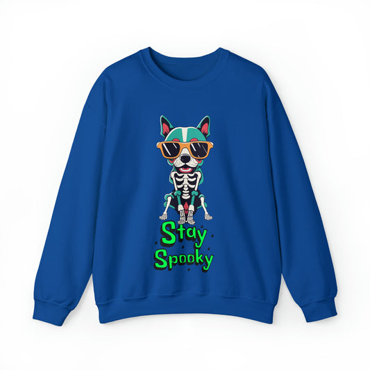Cute Funny Stay Spooky Skeleton Dog Unisex Crewneck Sweatshirt