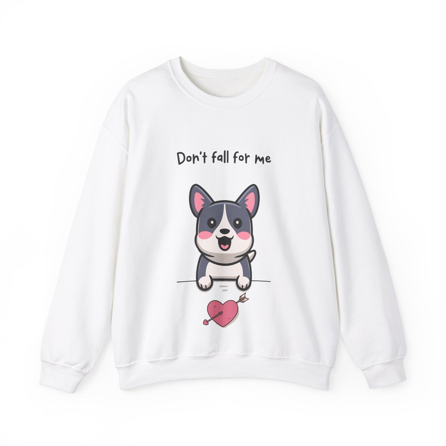 Cute Dog Cartoon Don't Fall for Me Valentine's Day Meme Crewneck Sweatshirt