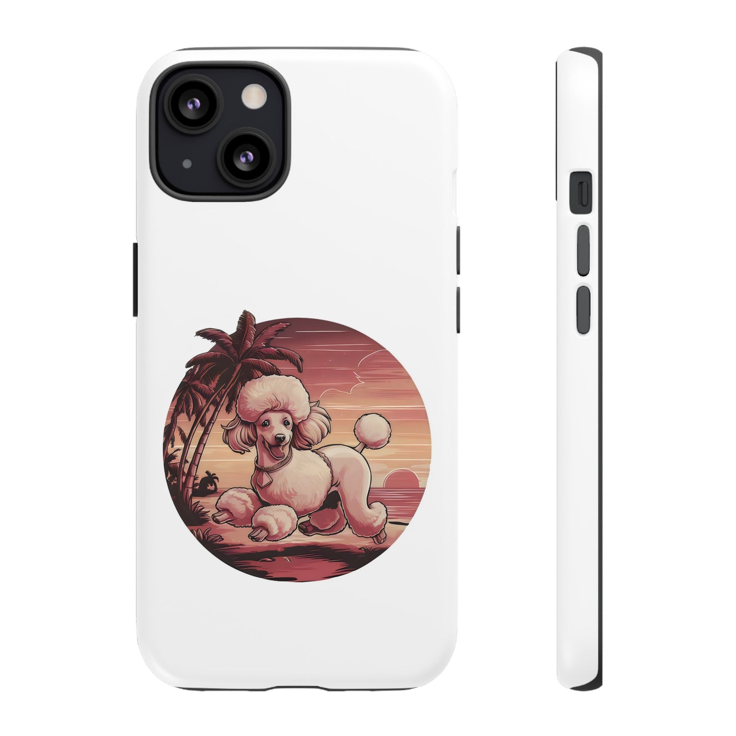 Cute Cartoon Poodle 80s Vintage Sunset Retro iPhone Tough Cases