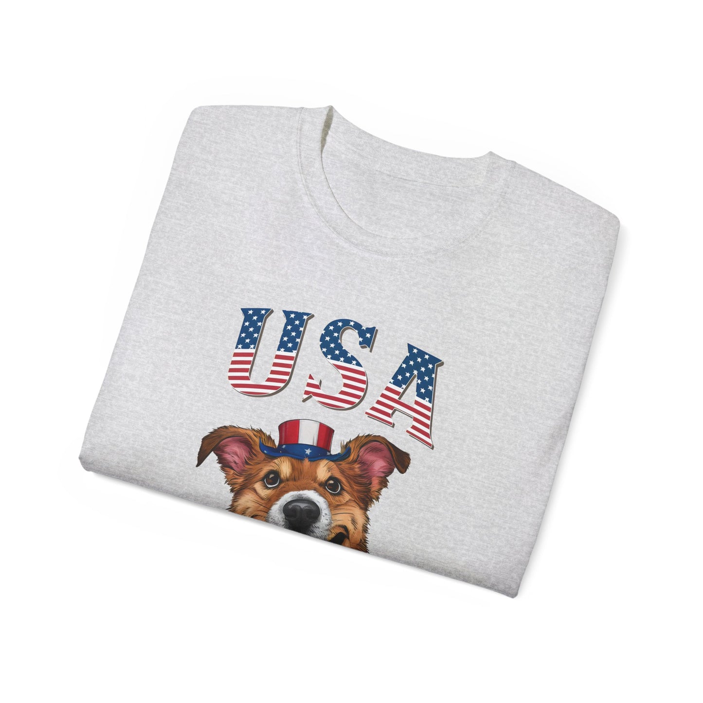 Cute Dog Cartoon US Independence Day Unisex Organic T-Shirt