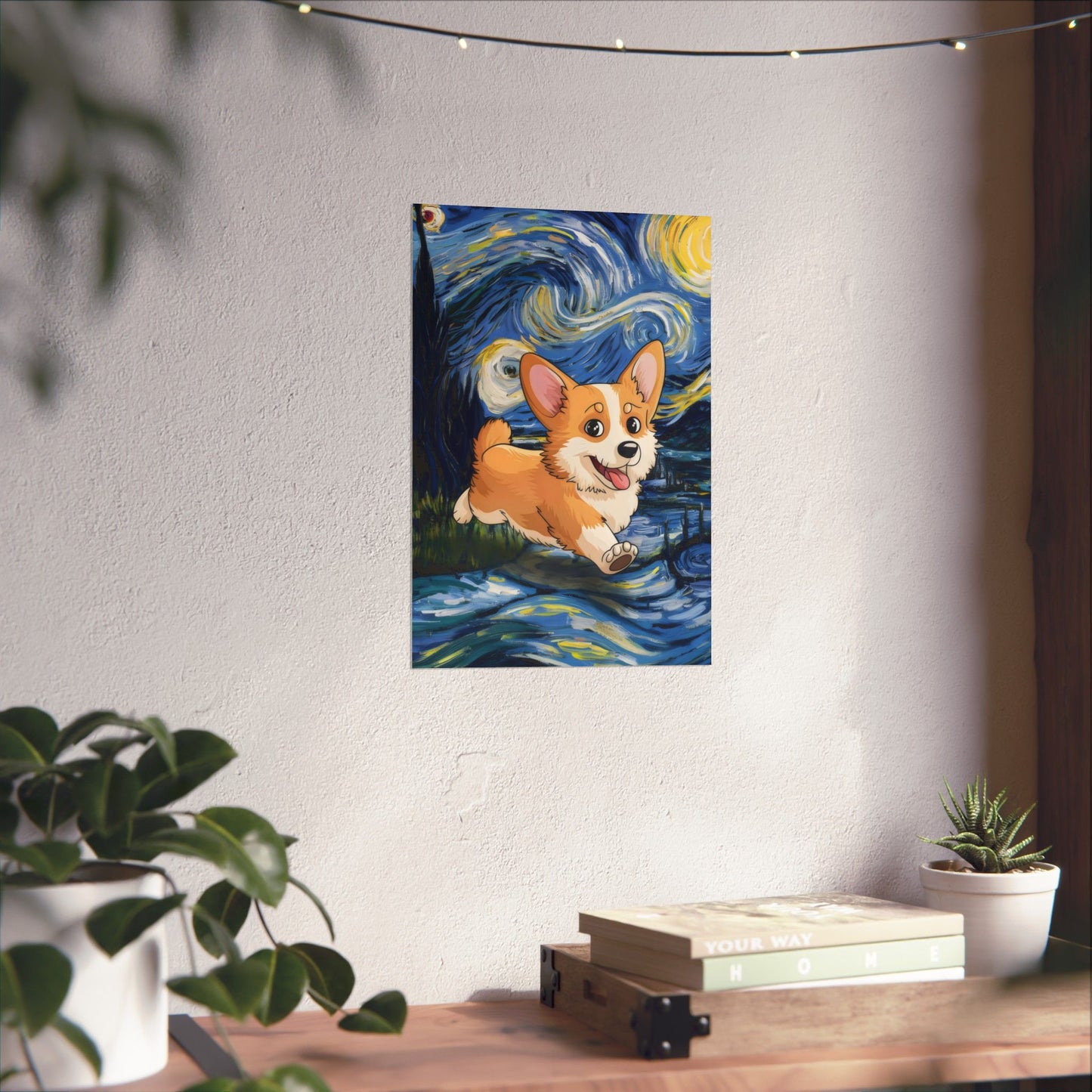 Cute Corgi Van Gogh Starry Night Matte Vertical Posters