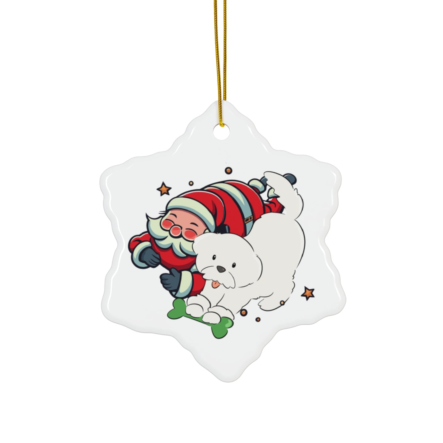 Cheeky Bichon Christmas Ceramic Ornament, 4 Shapes