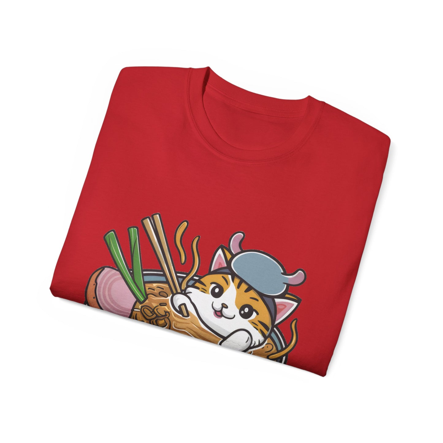 Cute Cartoon Cat Ramen Unisex Organic T-Shirt