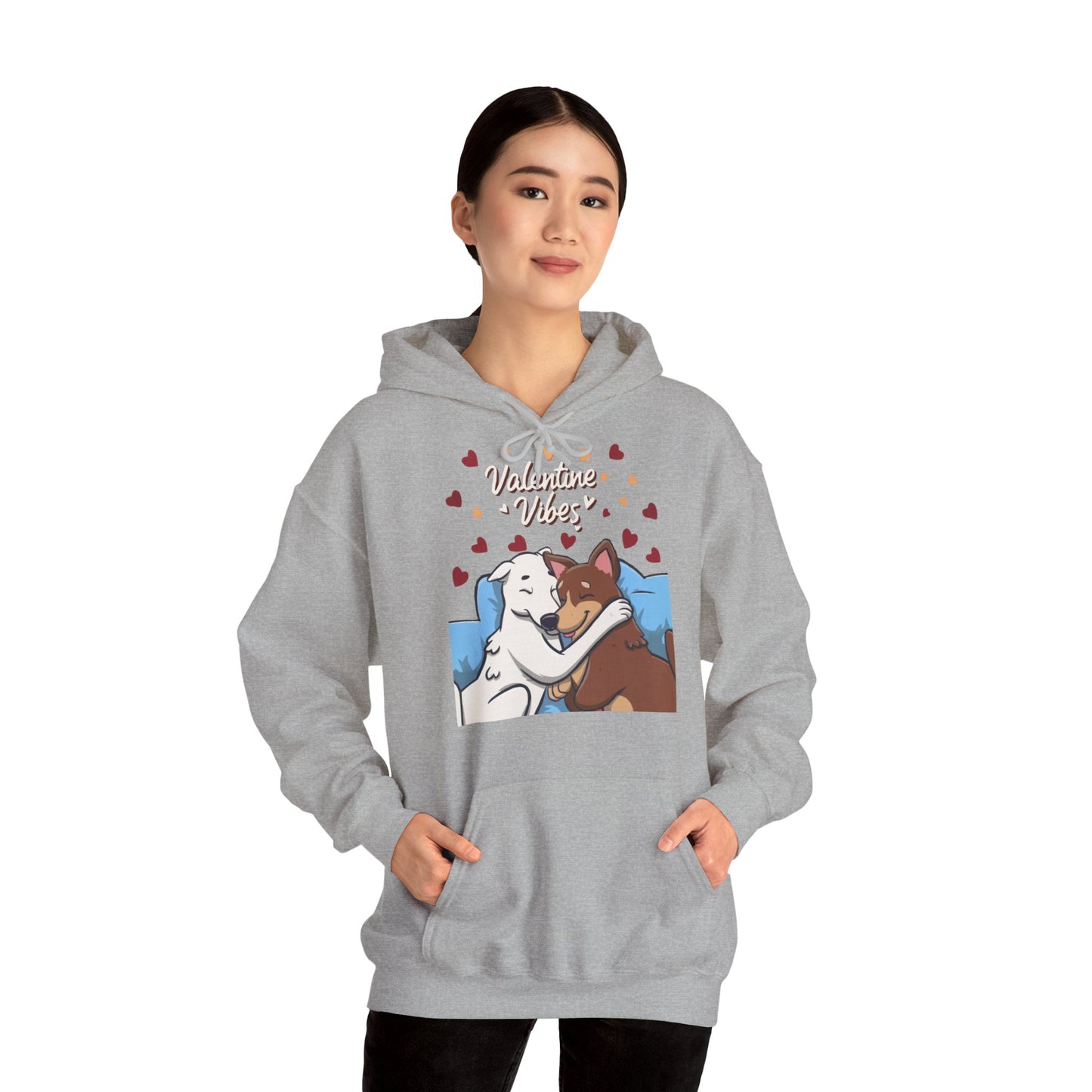 Cute Dog Cartoon Valentine Vibes Unisex Hooded Sweatshirt