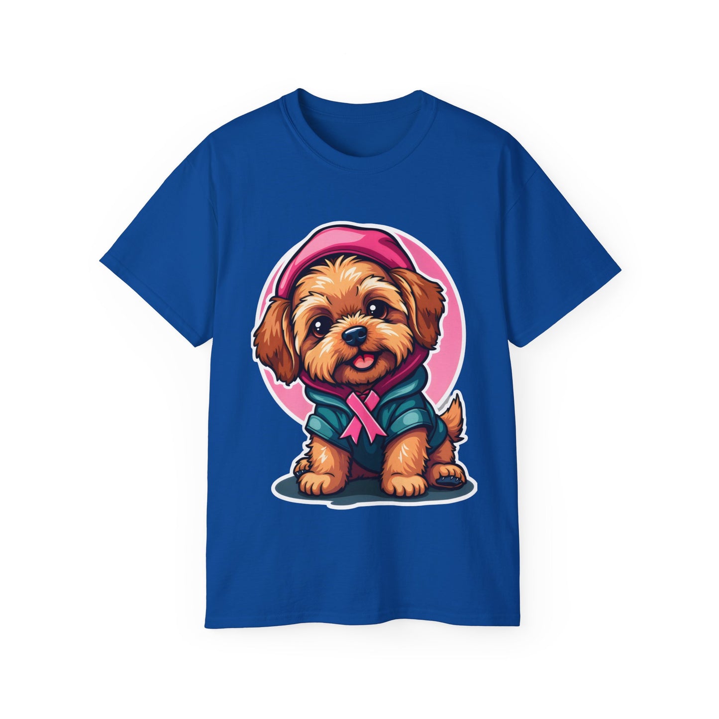 Poodle Dog Cartoon Pink Ribbon Breast Cancer Awareness Unisex Organic T-Shirt