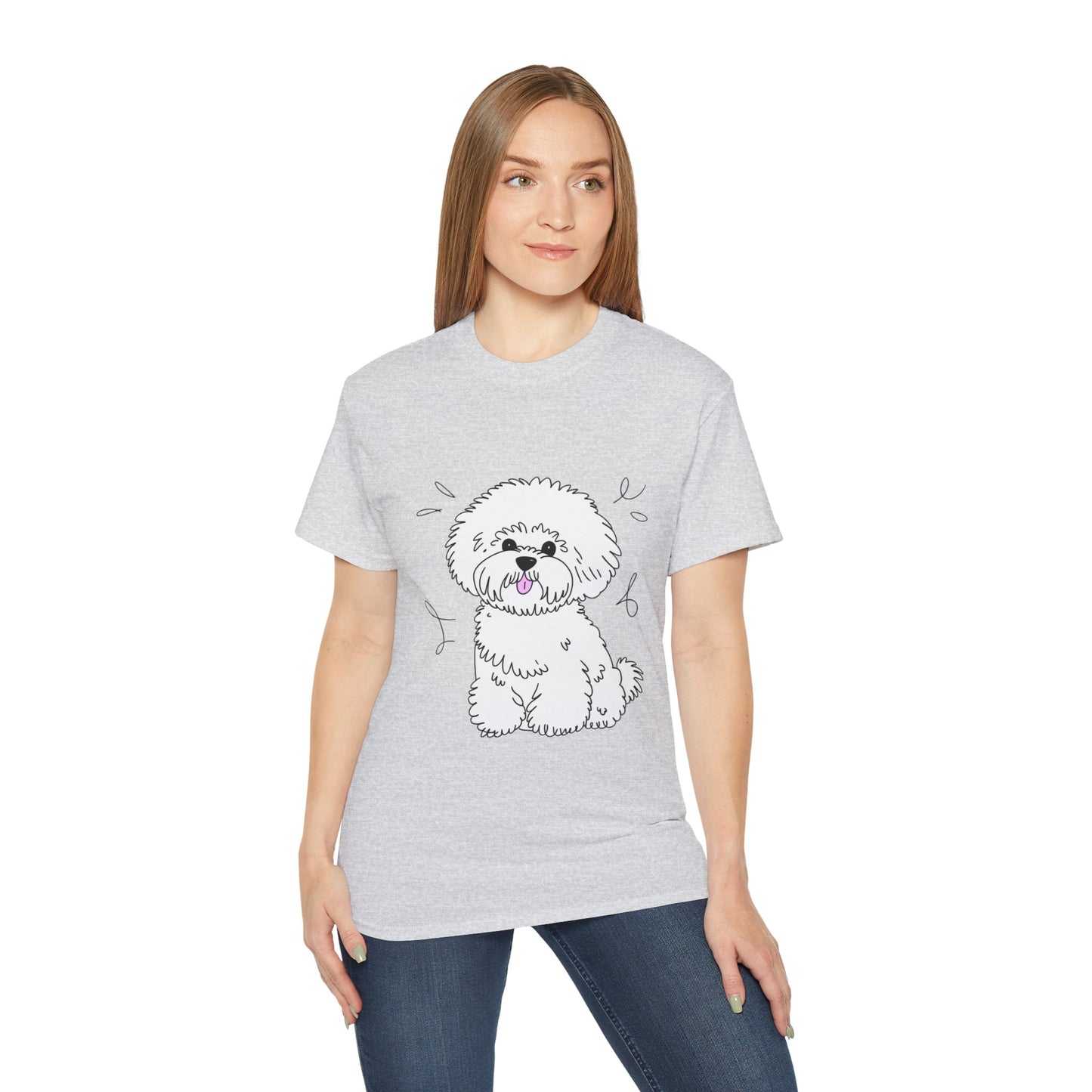 Cute Dog Cartoon Bichon Frise Poodle Unisex Organic T-Shirt