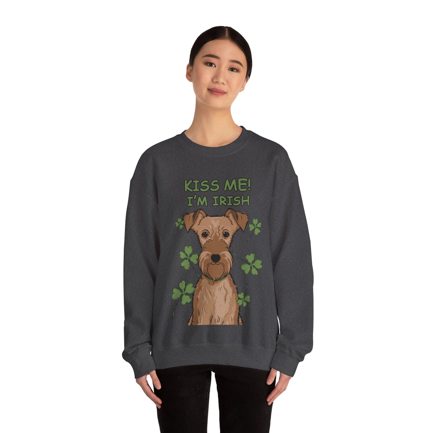 Cute Dog Cartoon St Patrick's Day Irish Terrier Crewneck Sweatshirt