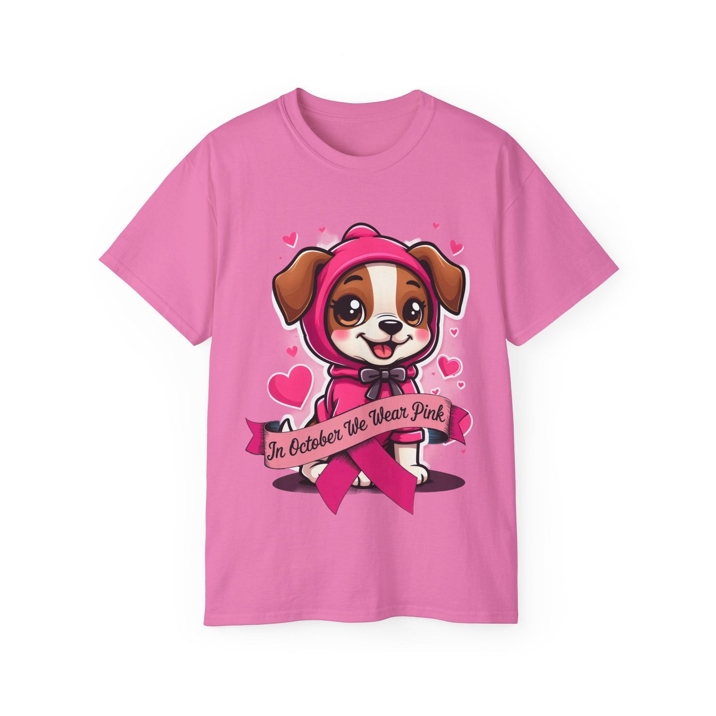 Cute Dog Cartoon In October We Wear Pink Unisex Organic T-Shirt