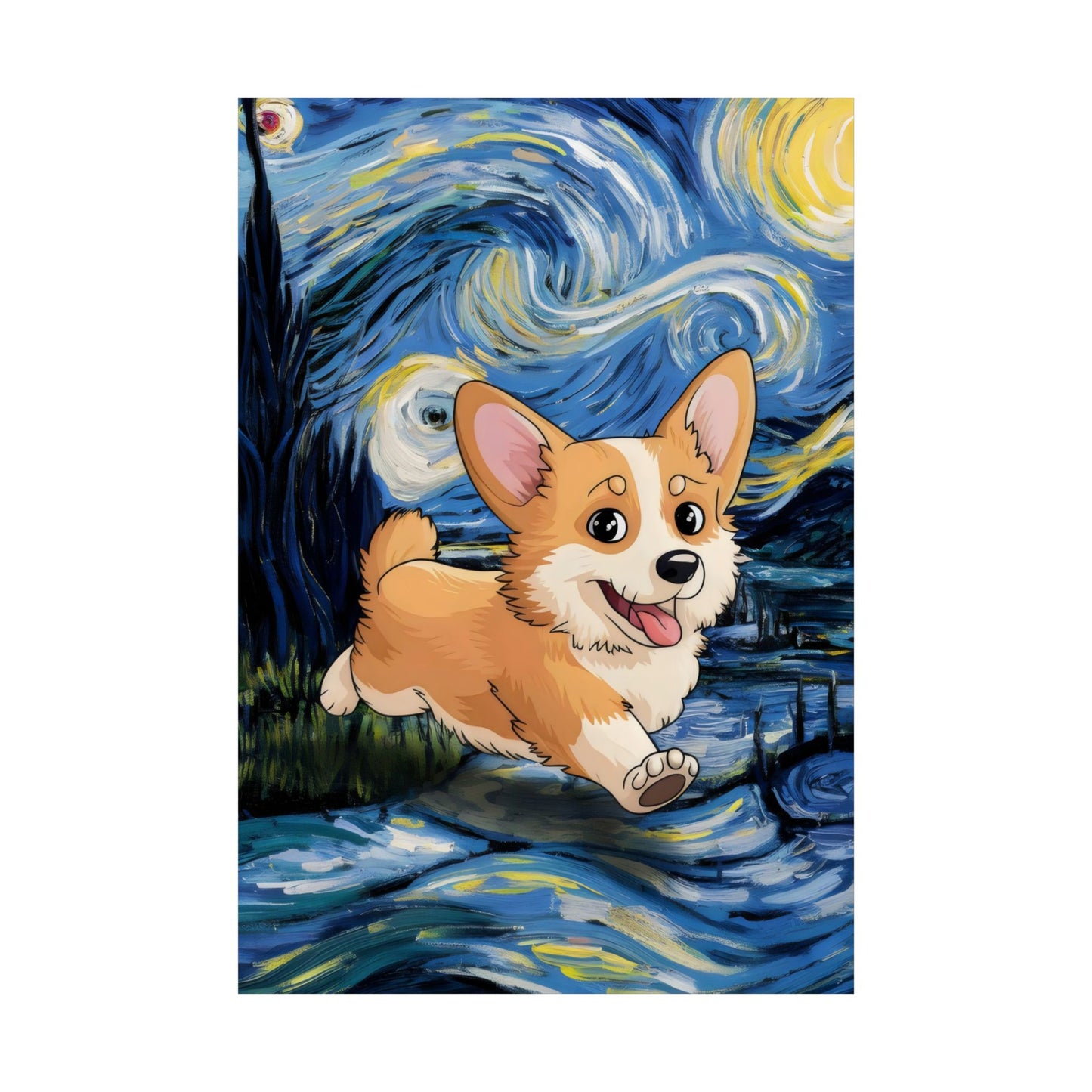 Cute Corgi Van Gogh Starry Night Matte Vertical Posters