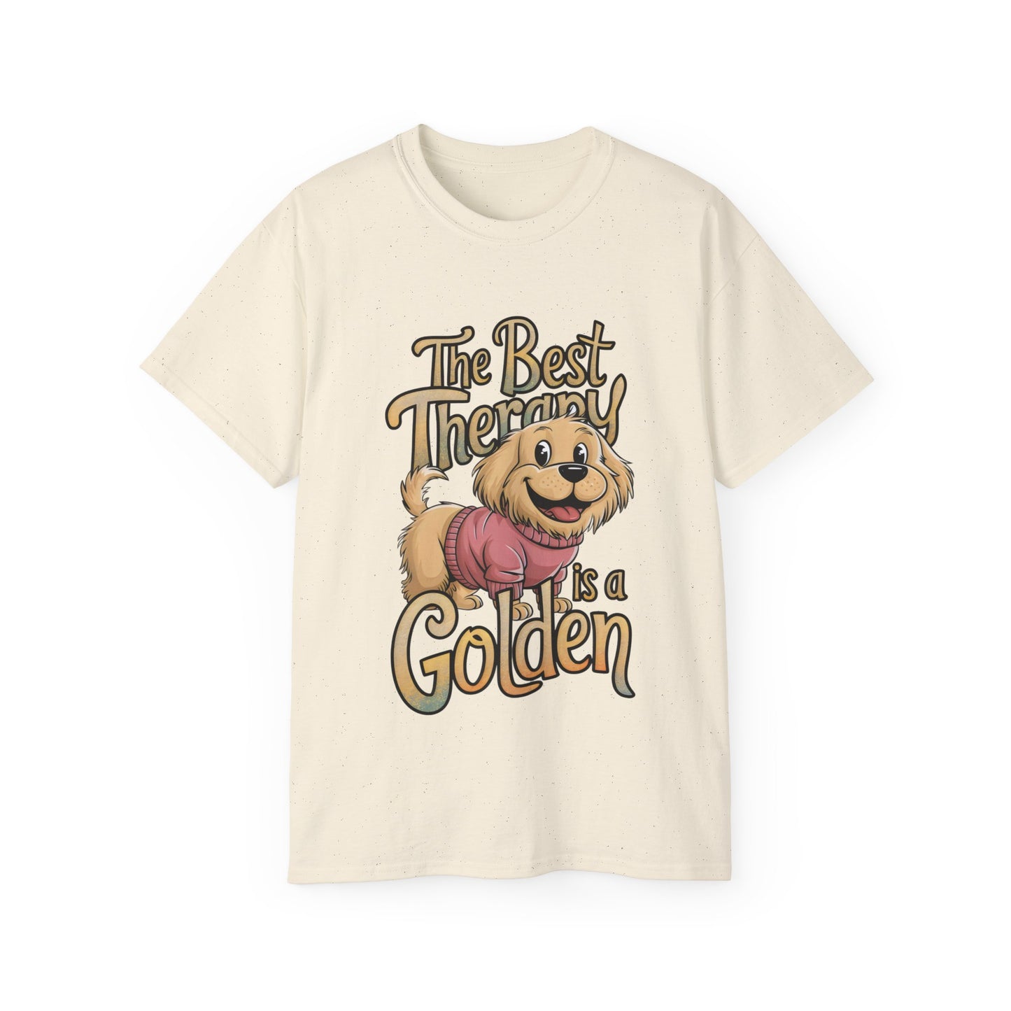 Cute Dog Cartoon The Best Therapy is a Golden Unisex Organic T-Shirt