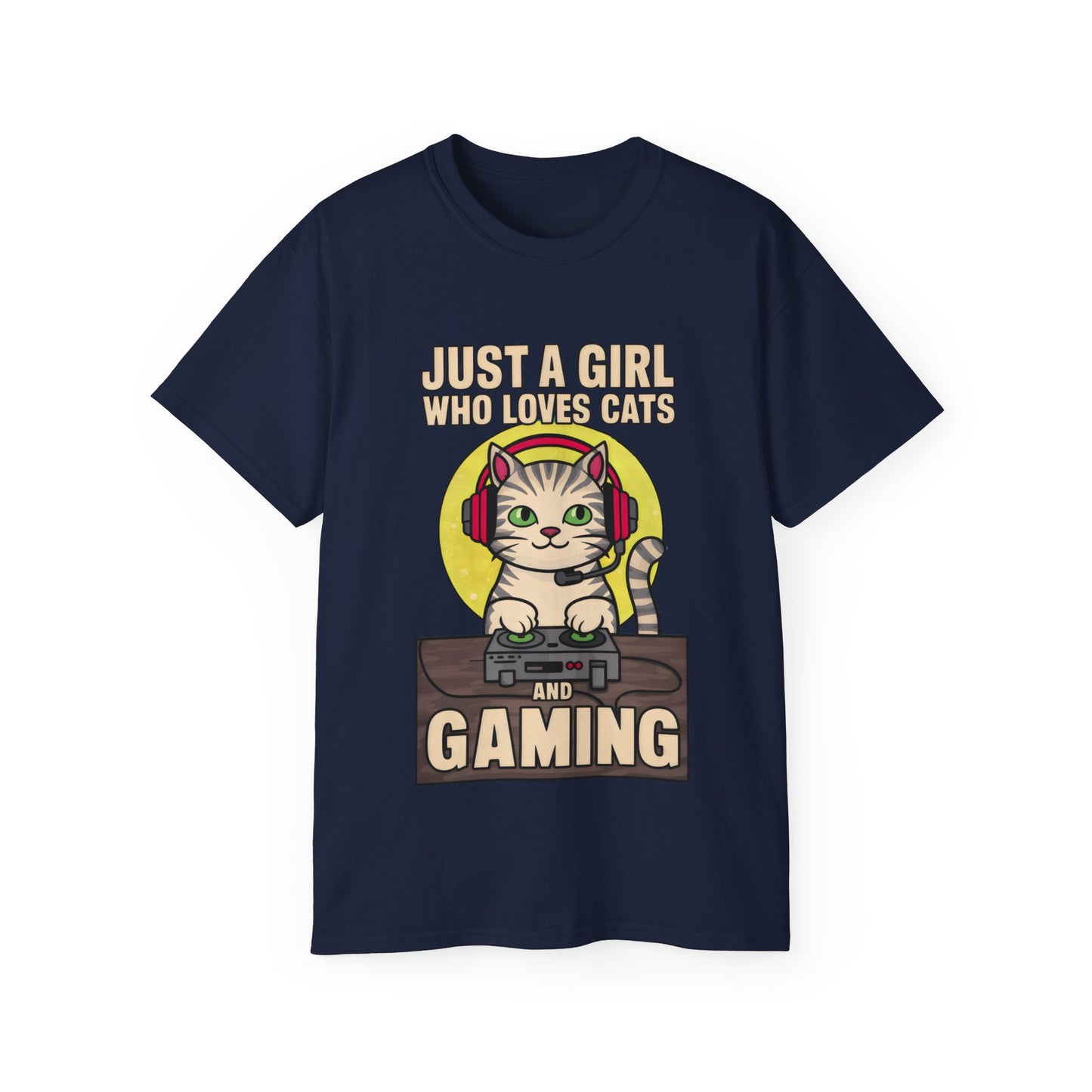 Cute Cartoon Just a Girl Who Loves Cats and Gaming Meme Organic T-Shirt