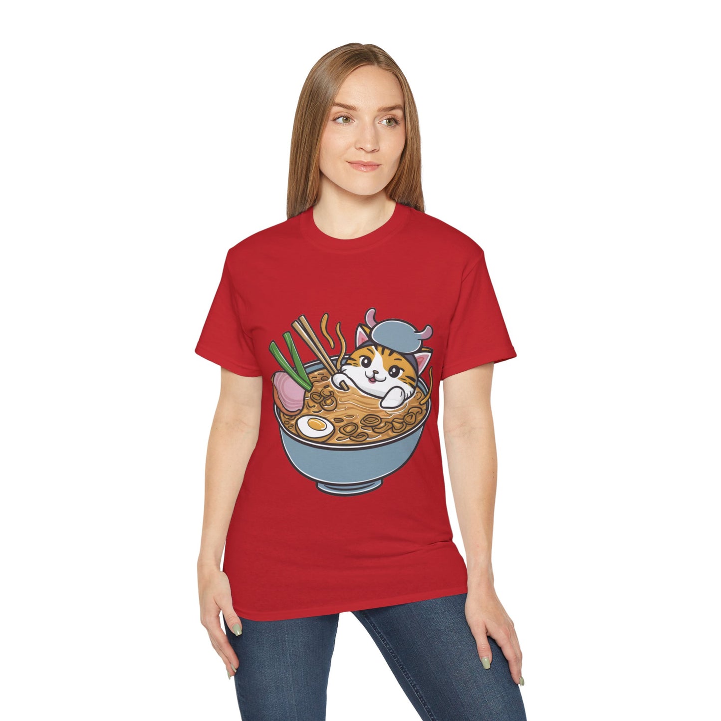 Cute Cartoon Cat Ramen Unisex Organic T-Shirt