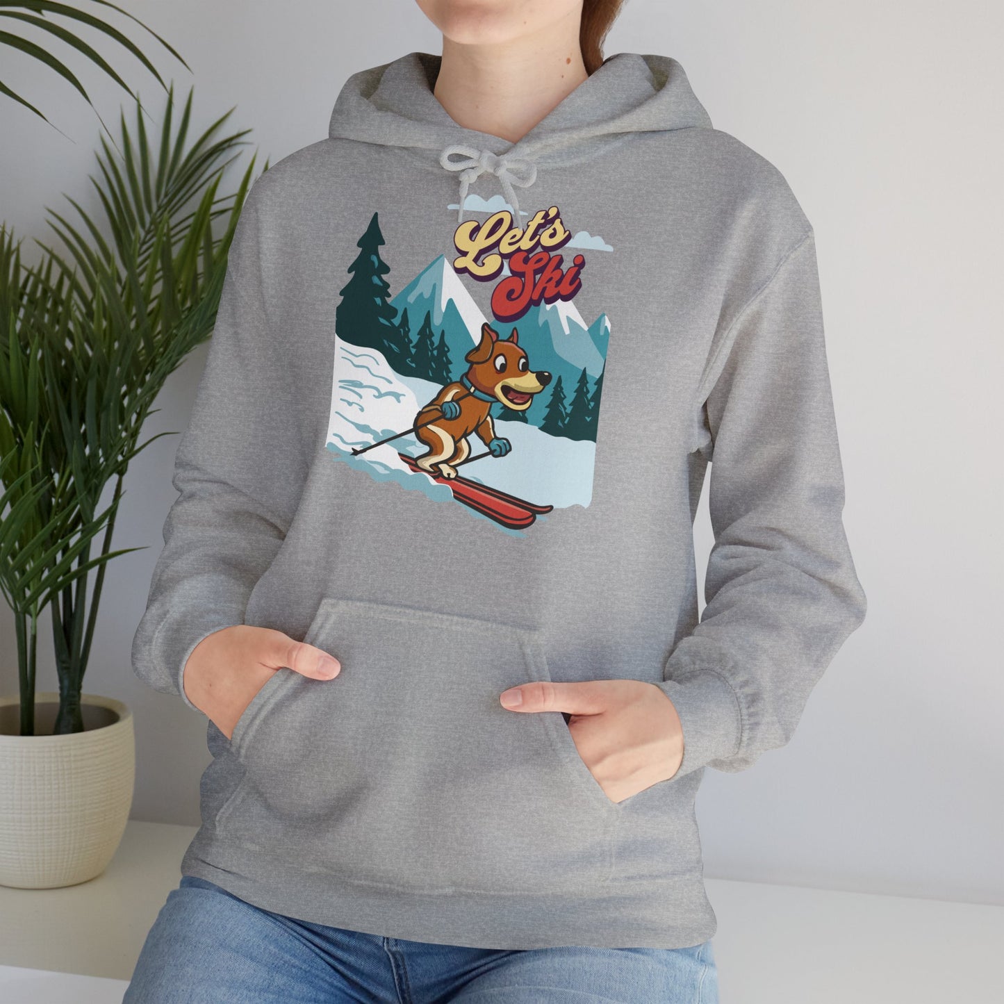 Cute Funny Dog Cartoon Let's Ski Unisex Hooded Sweatshirt