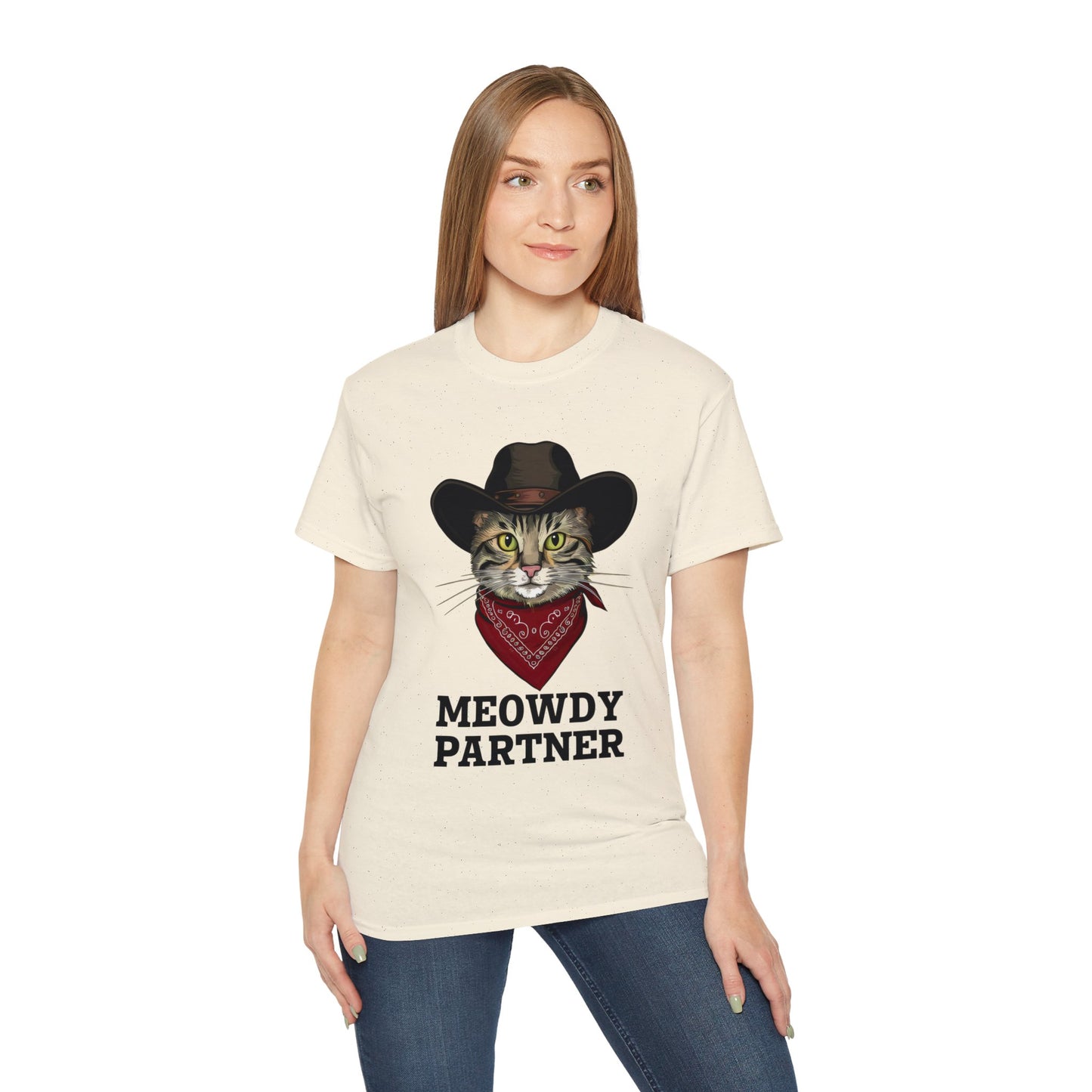 Cute Cat Cartoon Meowdy Partner Unisex Organic T-Shirt