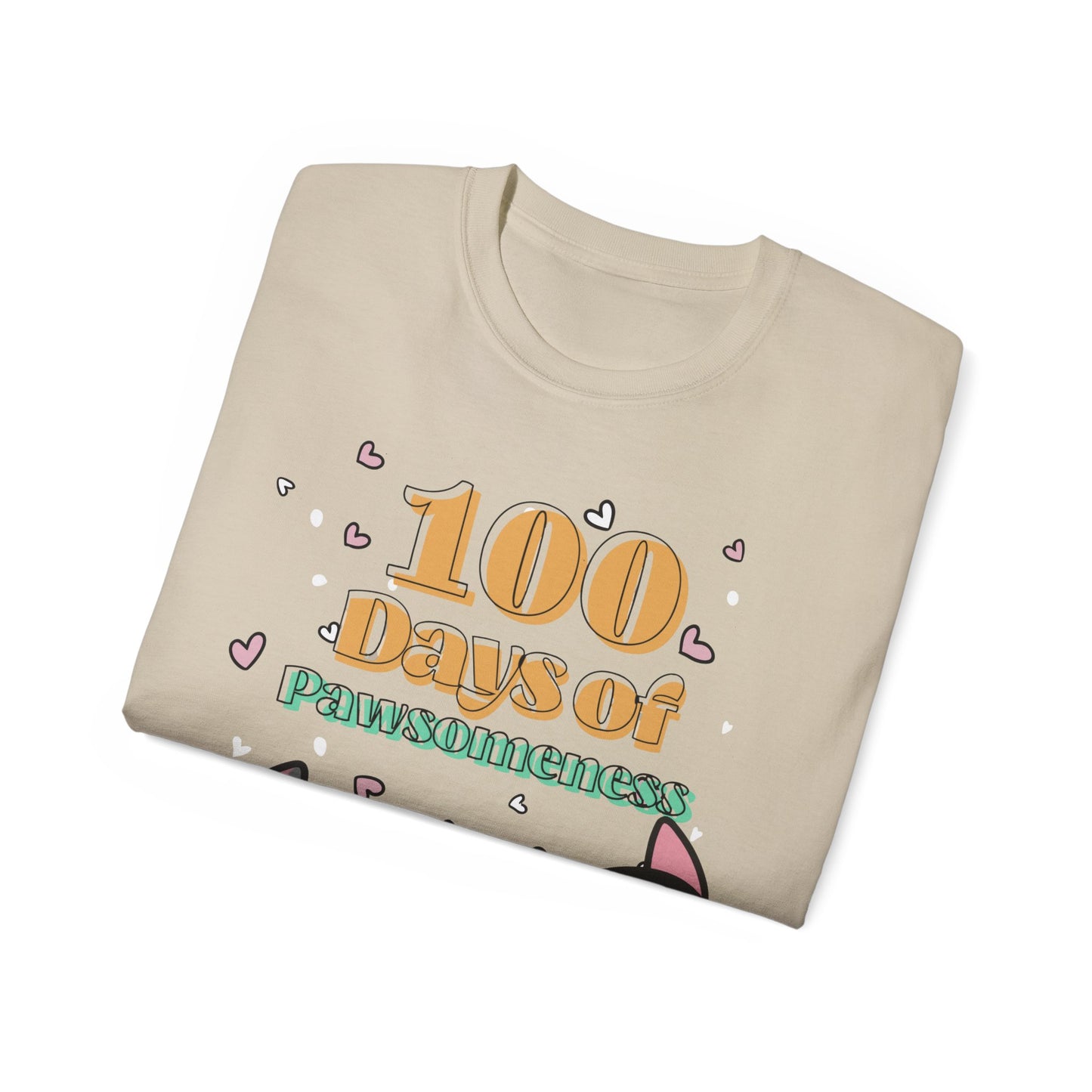 Cute Funny 100 Days of Pawsomeness Pet Lover Unisex Organic T-Shirt