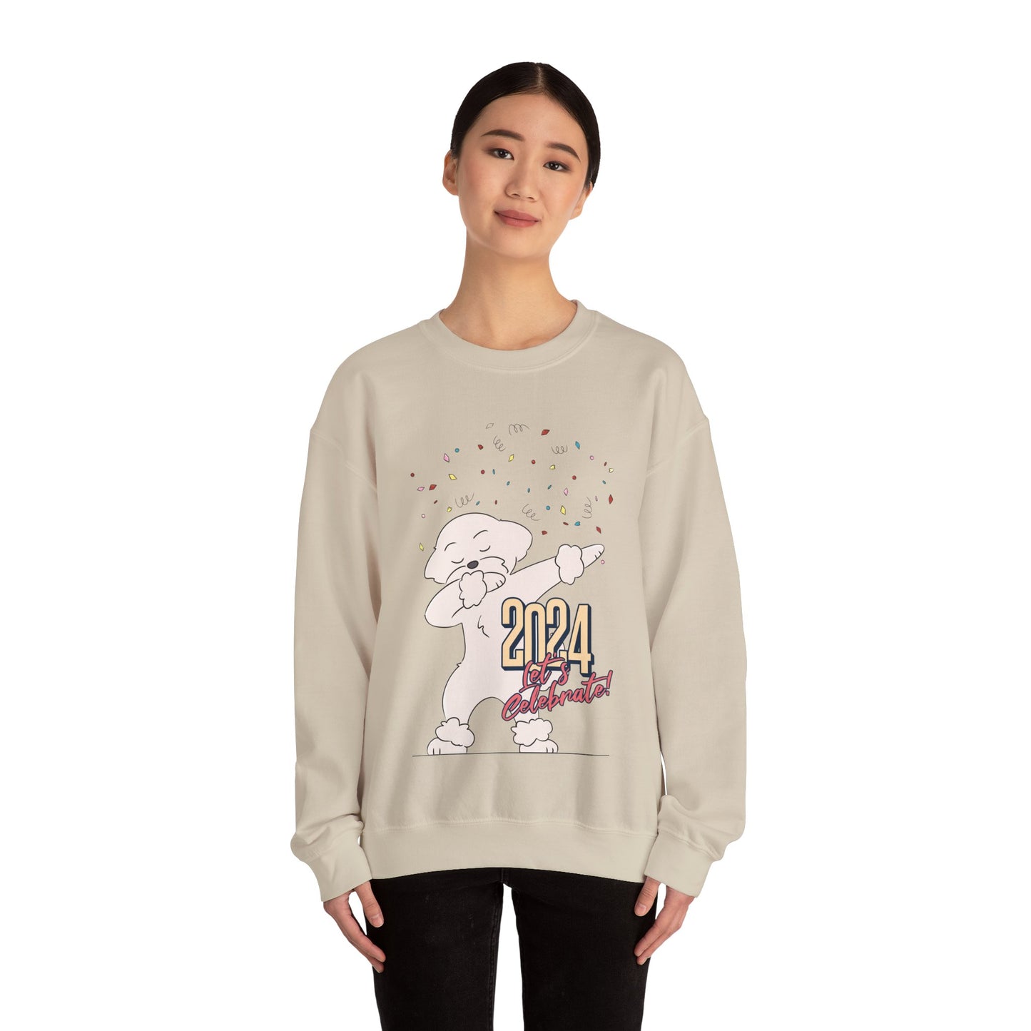 Cheeky Bichon Cute Let's Celebrate 2024 Unisex Crewneck Sweatshirt