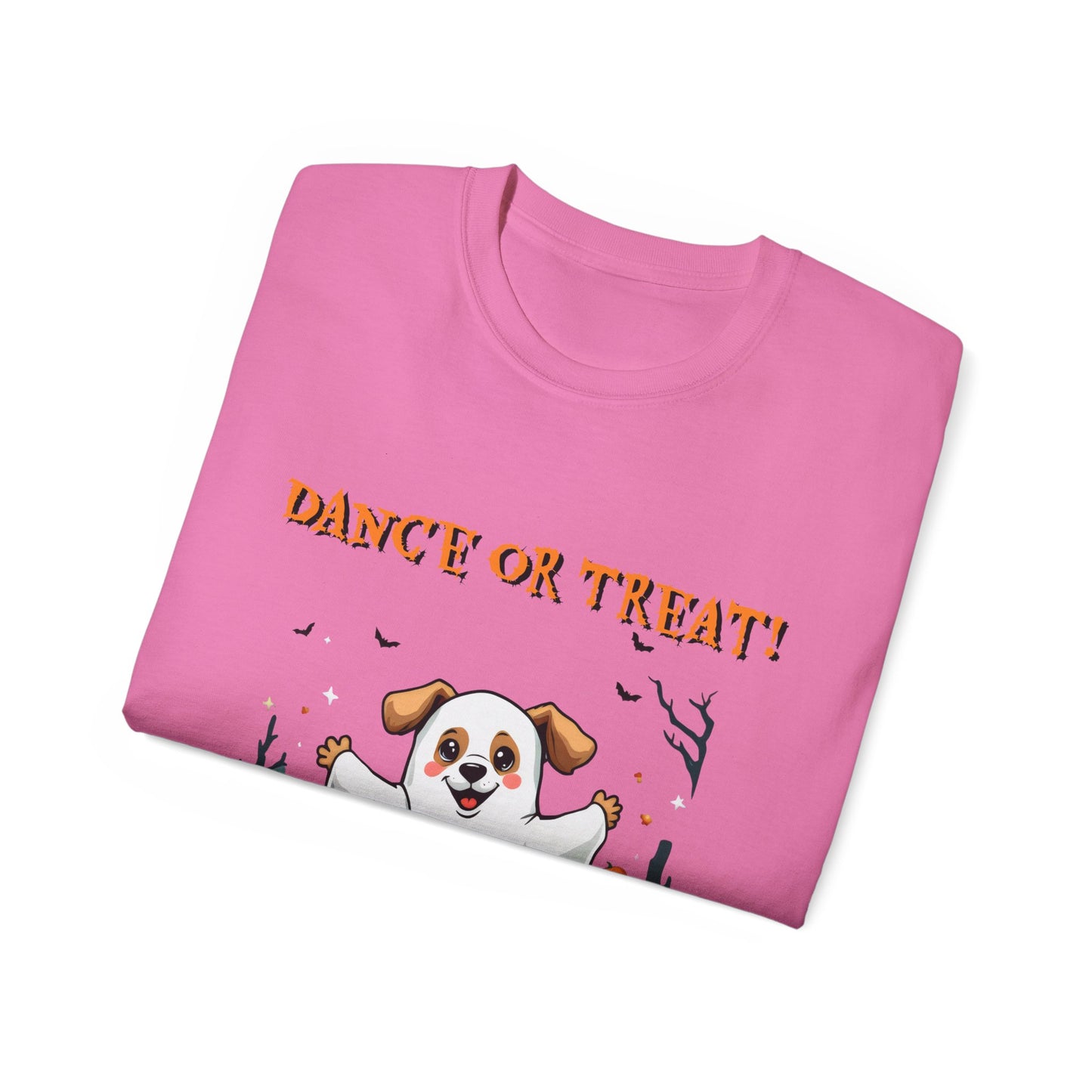 Cute Funny Dog Cartoon Dance or Treat Halloween Meme Organic T-Shirt