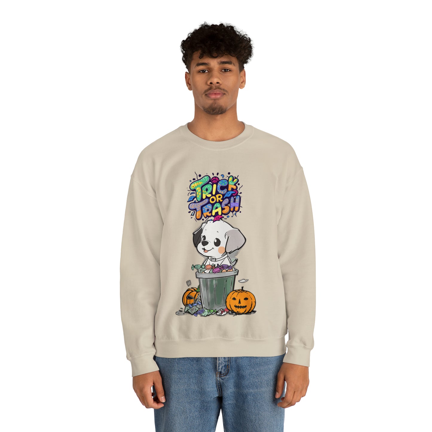 Cute Funny Trick or Trash Dog Unisex Crewneck Sweatshirt