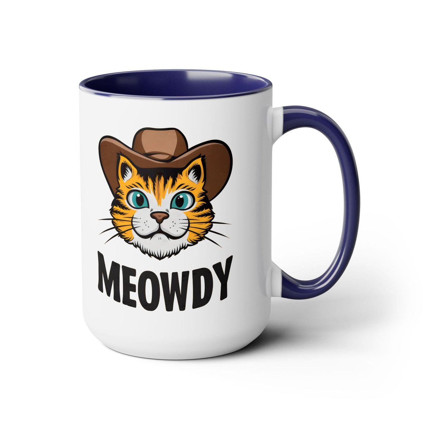 Cute Funny Cat Cartoon Meowdy Meme Two-Tone Coffee Mugs, 15oz