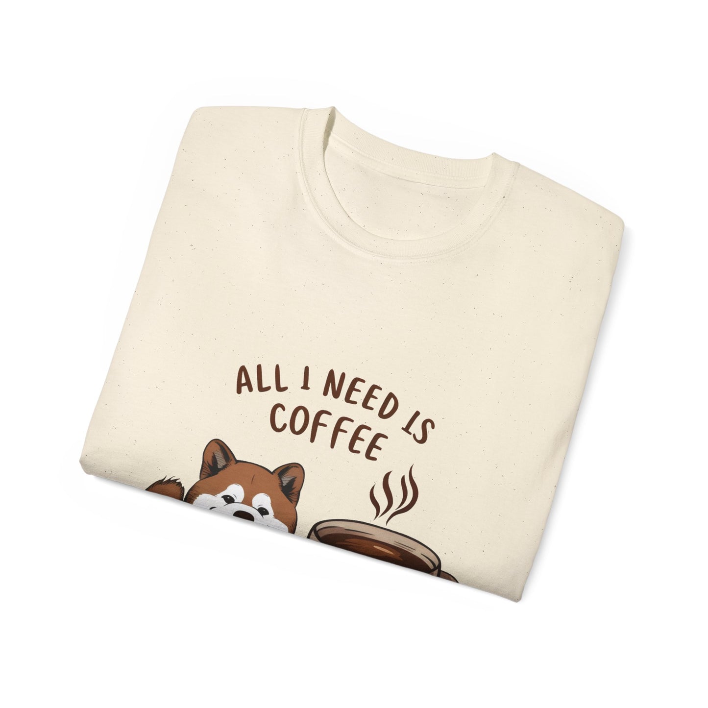 Cute Funny Cartoon All I Need is Coffee and My Akita Unisex Organic T-Shirt