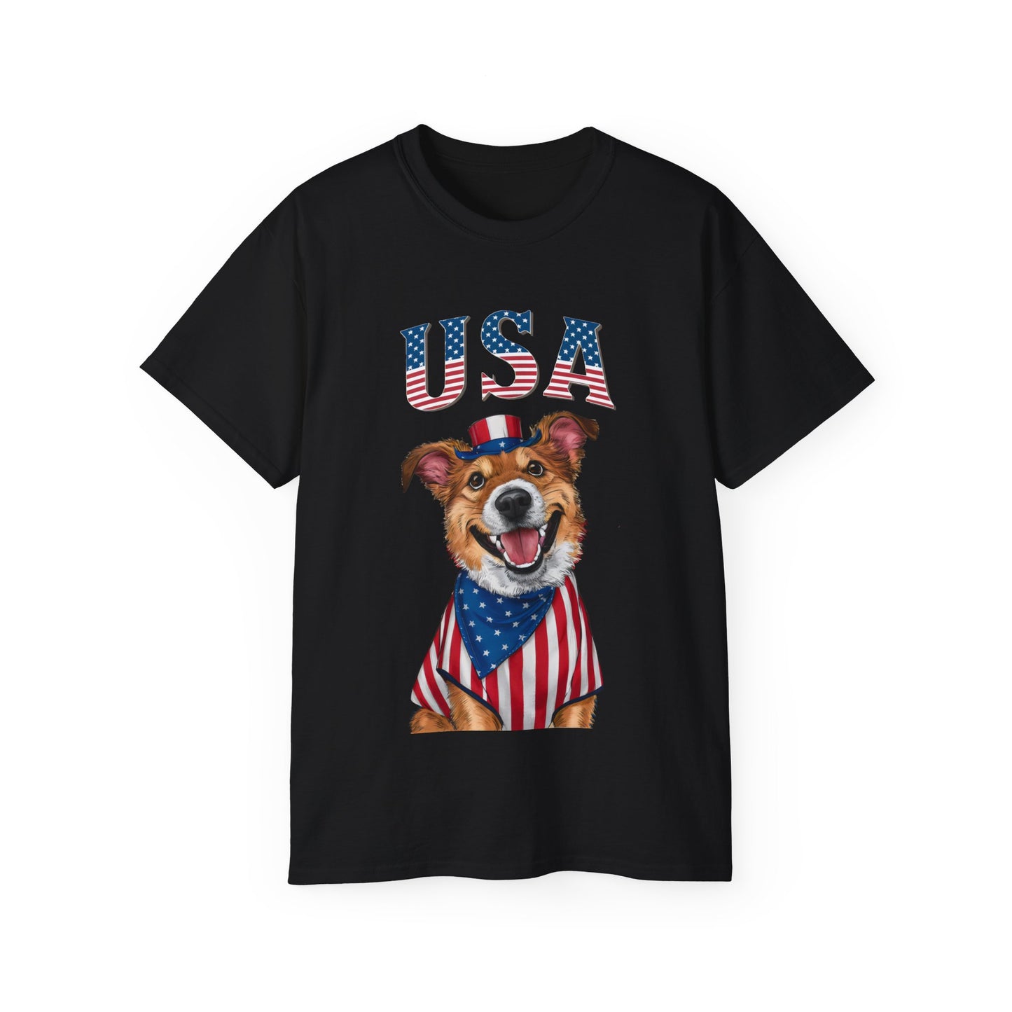 Cute Dog Cartoon US Independence Day Unisex Organic T-Shirt