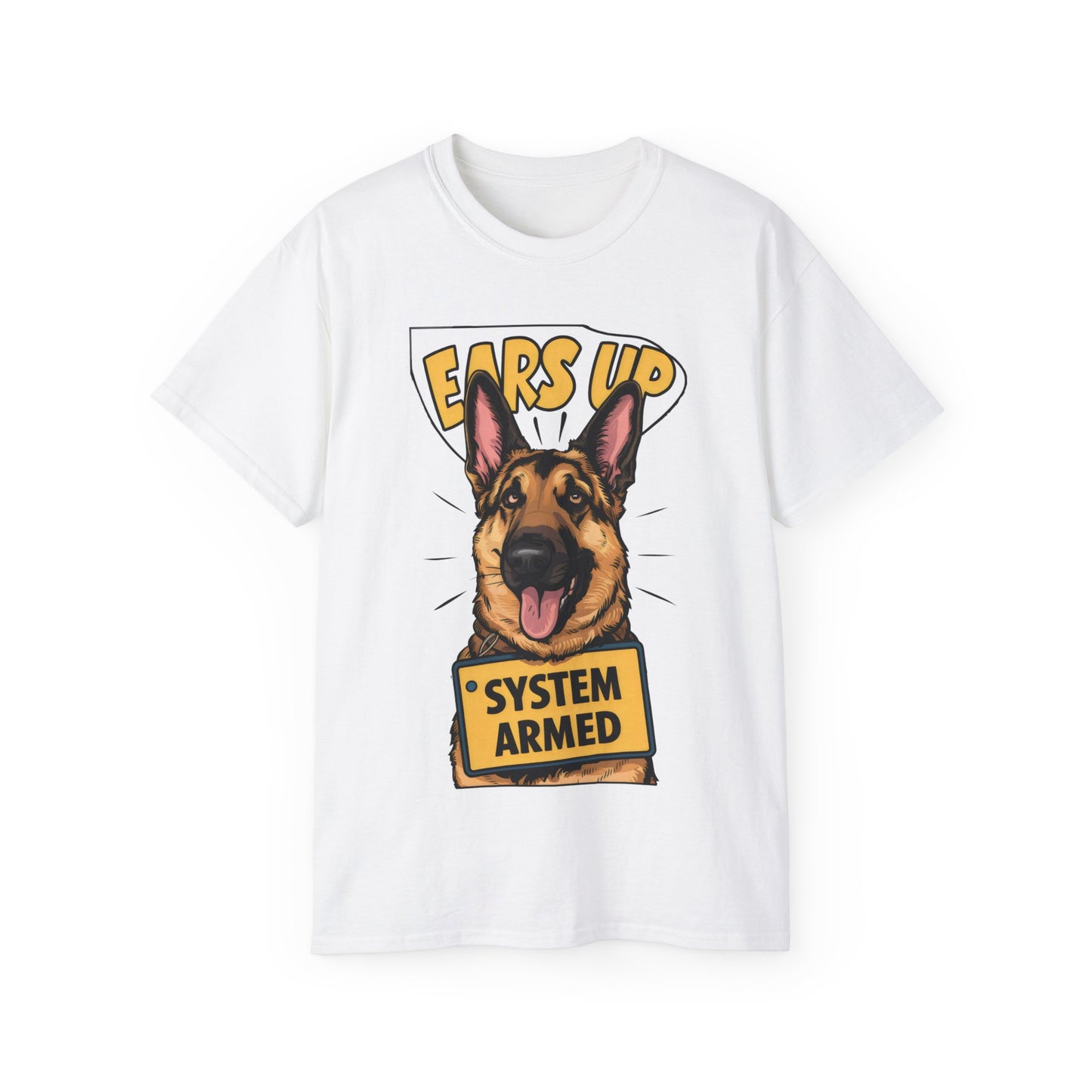 Cute Dog Cartoon Ears Up System Armed Meme Unisex Organic T-Shirt