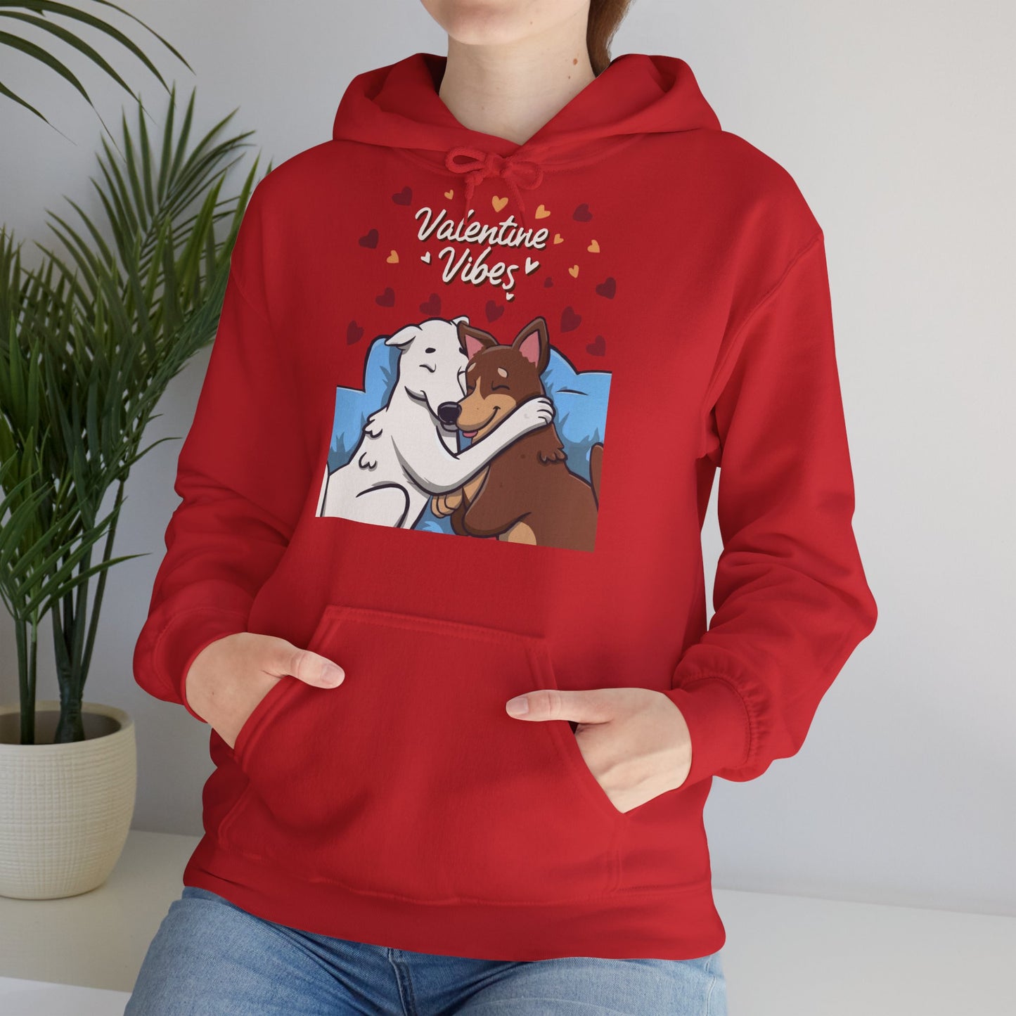 Cute Dog Cartoon Valentine Vibes Unisex Hooded Sweatshirt