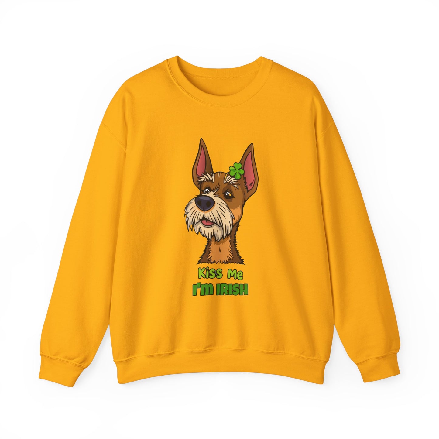 Cute Dog Cartoon Irish Terrier Kiss Me I'm Irish Meme Crewneck Sweatshirt