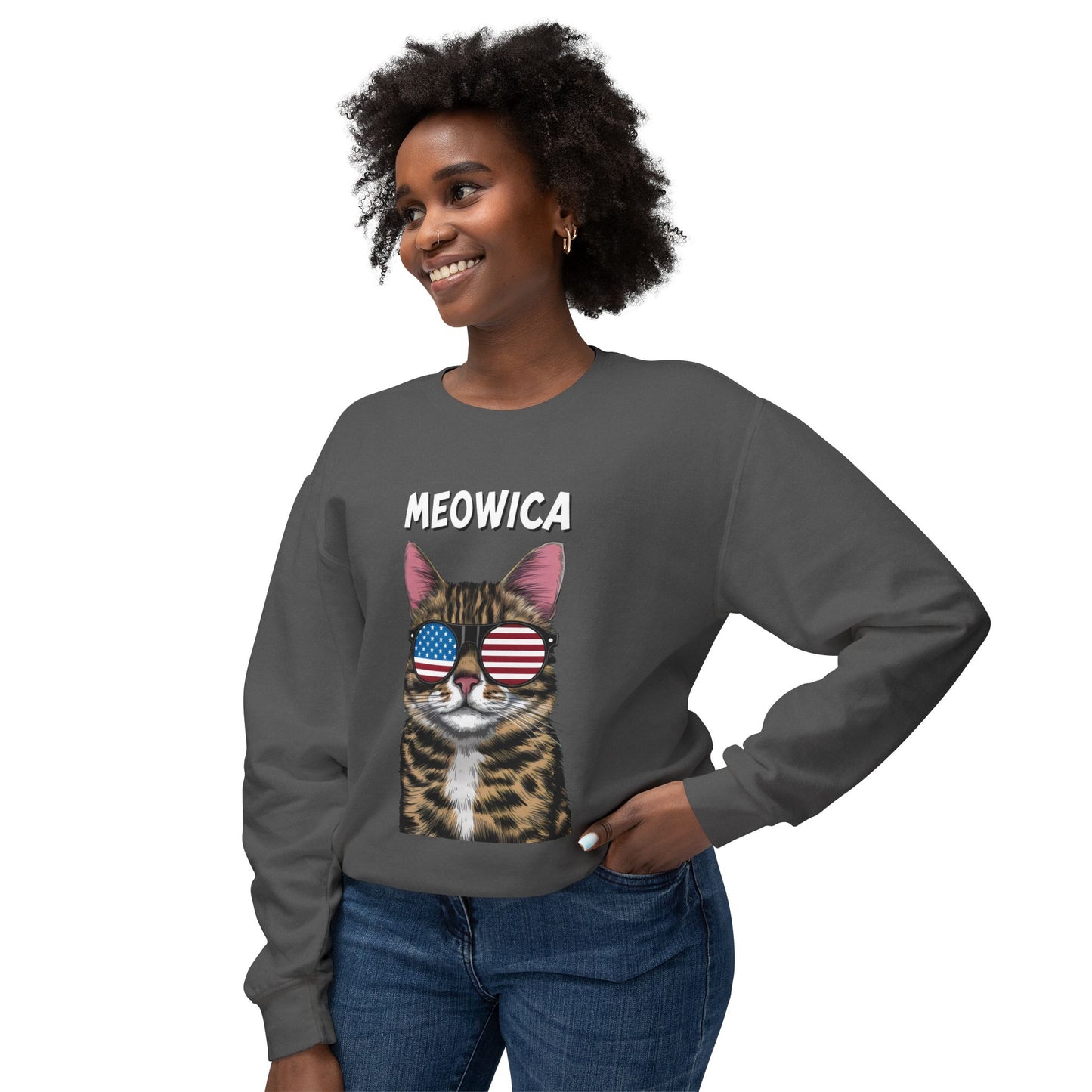 Cat Meme Crewneck Sweatshirt - Cute Meowica Design