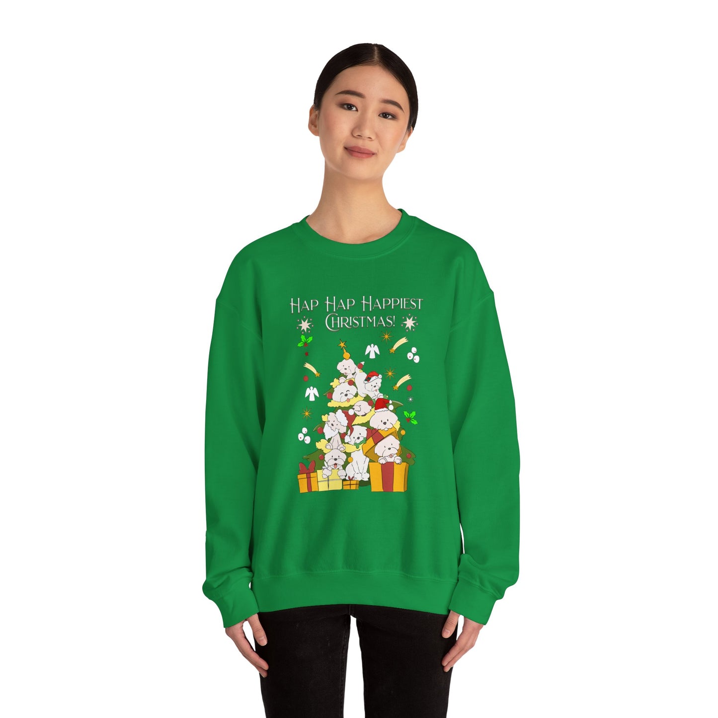 Hap Hap Happiest Christmas Poodle Christmas Tree Unisex Crewneck Sweatshirt